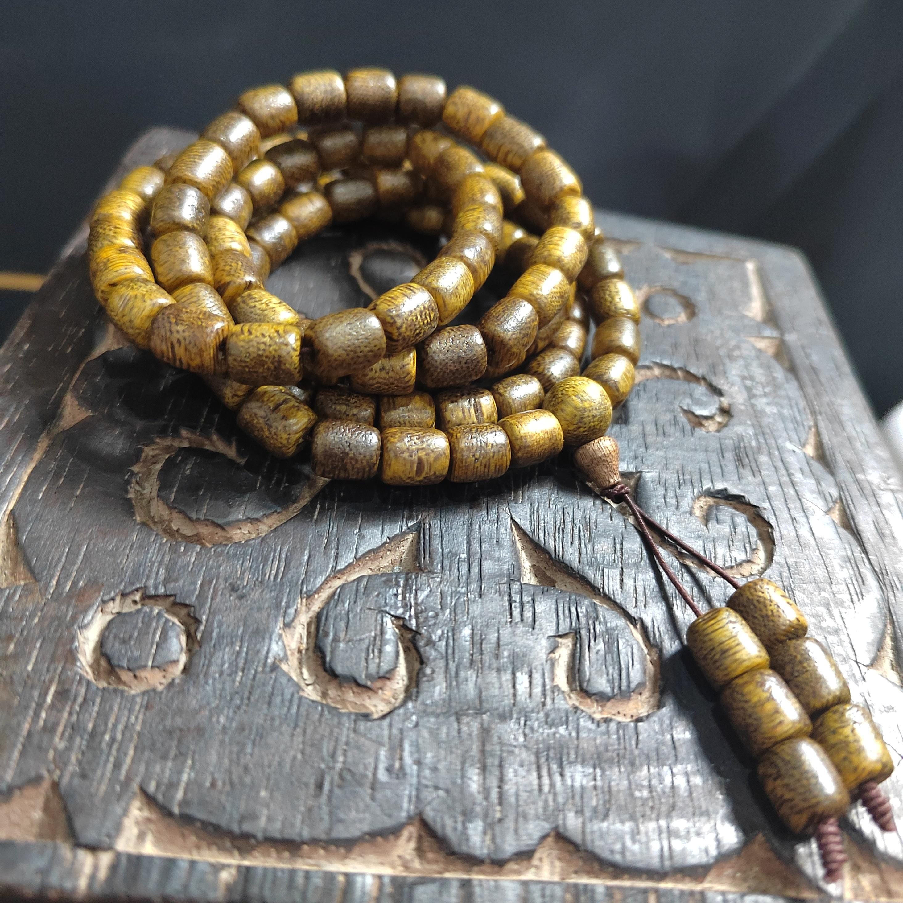 Luxury 108 Beads Agarwood Mala – Brunei Soft Golden Thread Oud | Barrel Prayer Necklace | Meditation Yoga Beads SL432