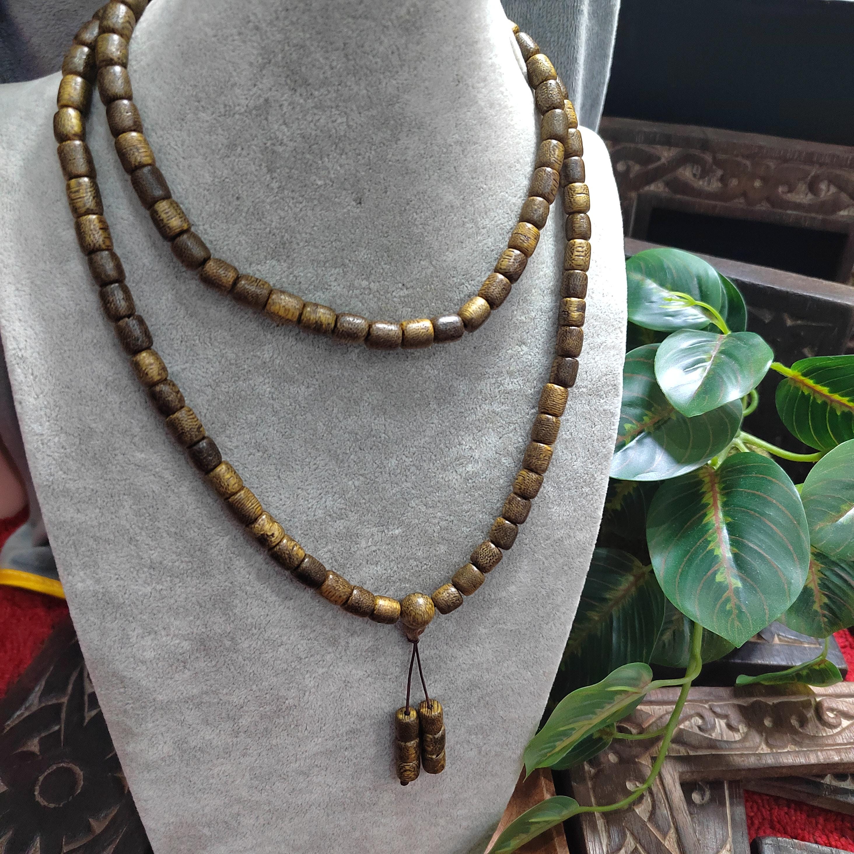 Luxury 108 Beads Agarwood Mala – Brunei Soft Golden Thread Oud | Barrel Prayer Necklace | Meditation Yoga Beads SL432