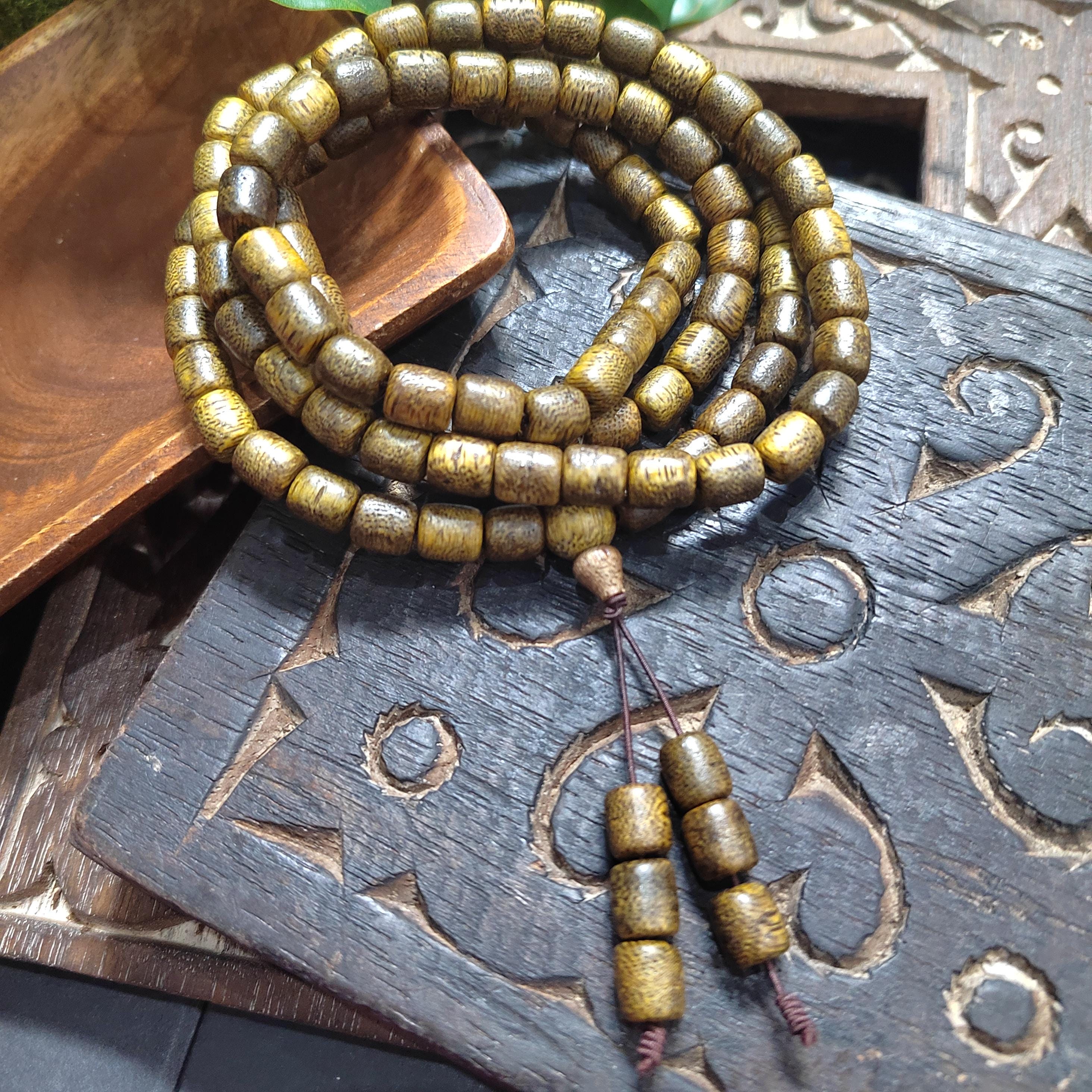 Luxury 108 Beads Agarwood Mala – Brunei Soft Golden Thread Oud | Barrel Prayer Necklace | Meditation Yoga Beads SL432