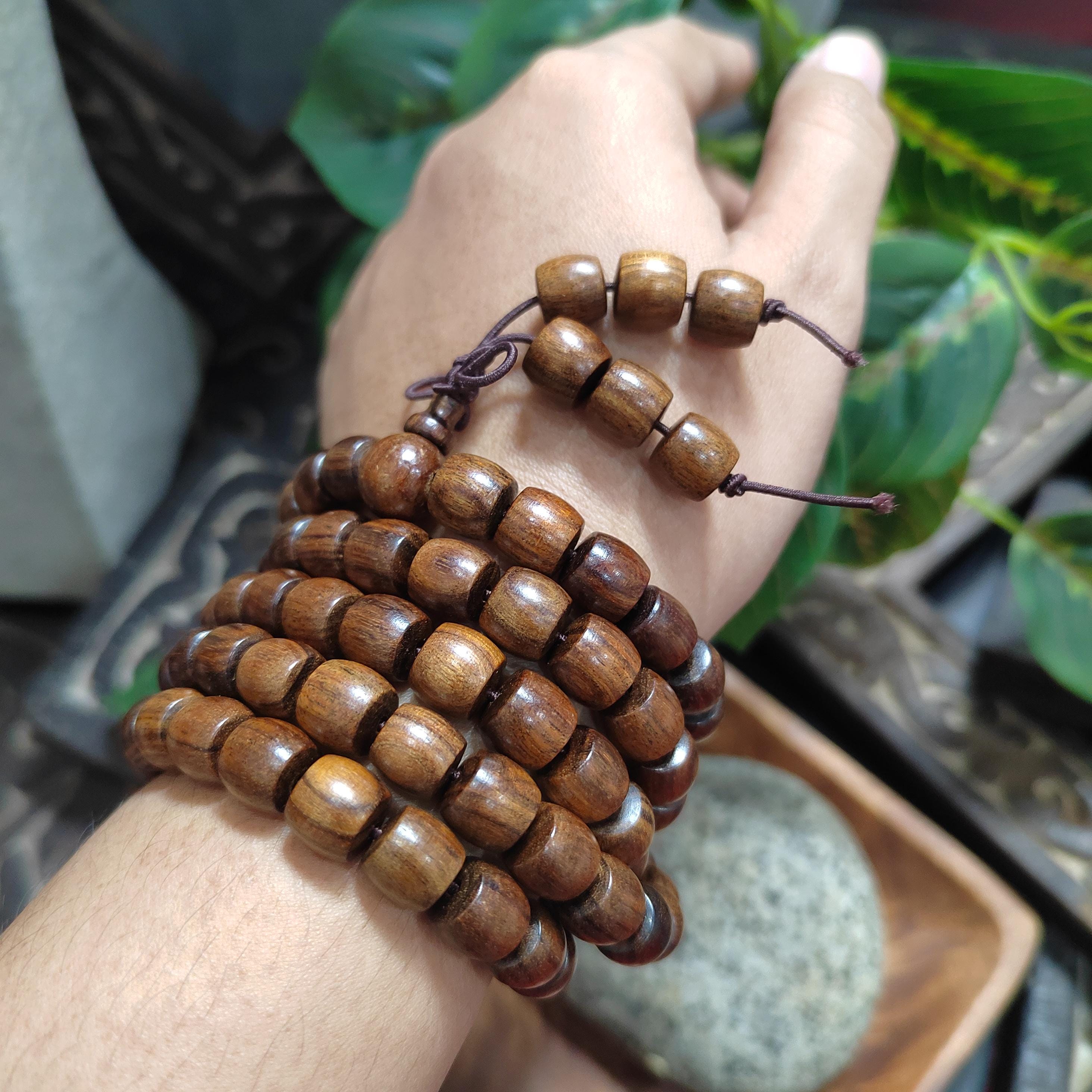 Luxury 108 Beads Papua Golden Thread Gongmu Mala | 15-Year Cultivated Barrel Wood Prayer Beads | Meditation Necklace for Panwan SL437