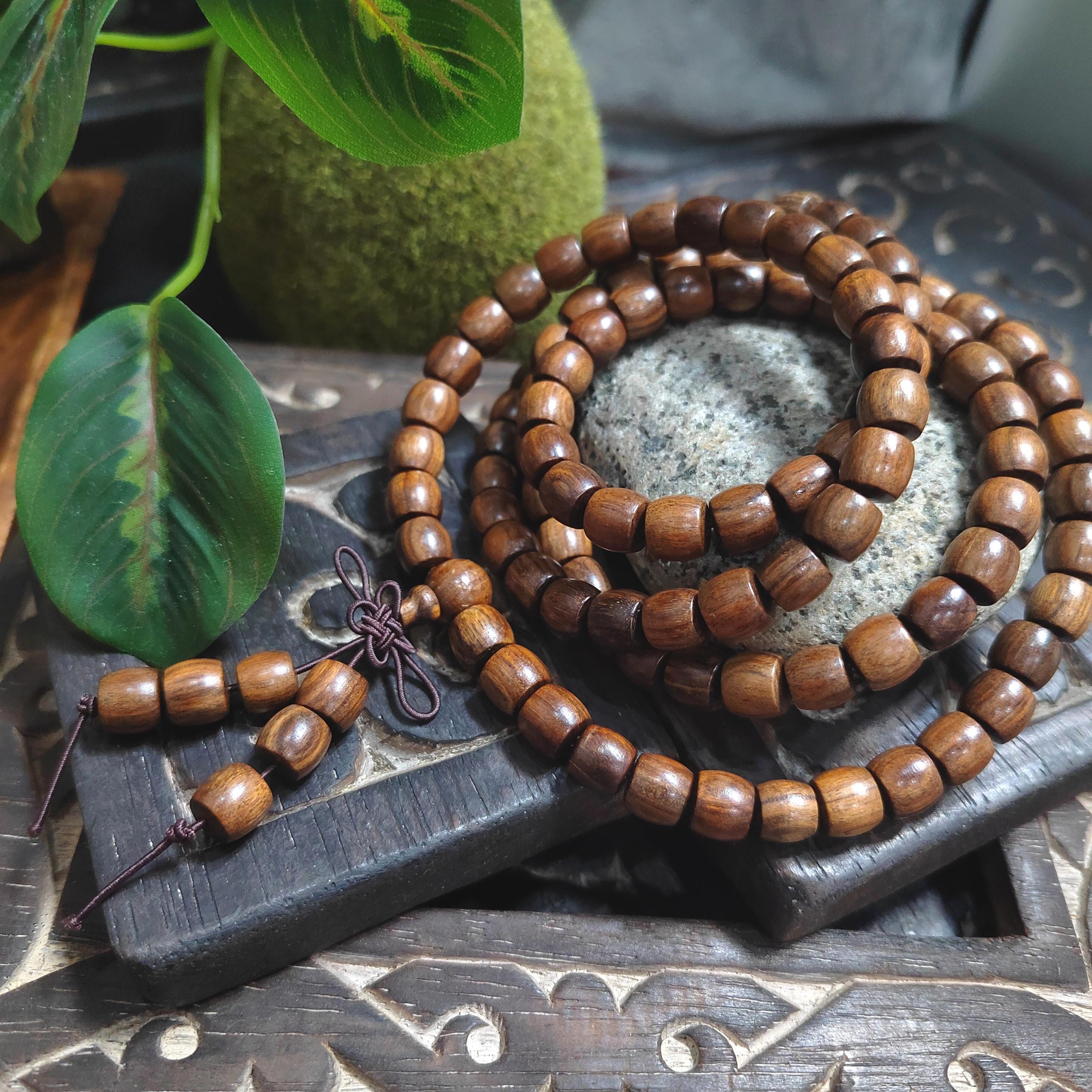 Luxury 108 Beads Papua Golden Thread Gongmu Mala | 15-Year Cultivated Barrel Wood Prayer Beads | Meditation Necklace for Panwan SL437