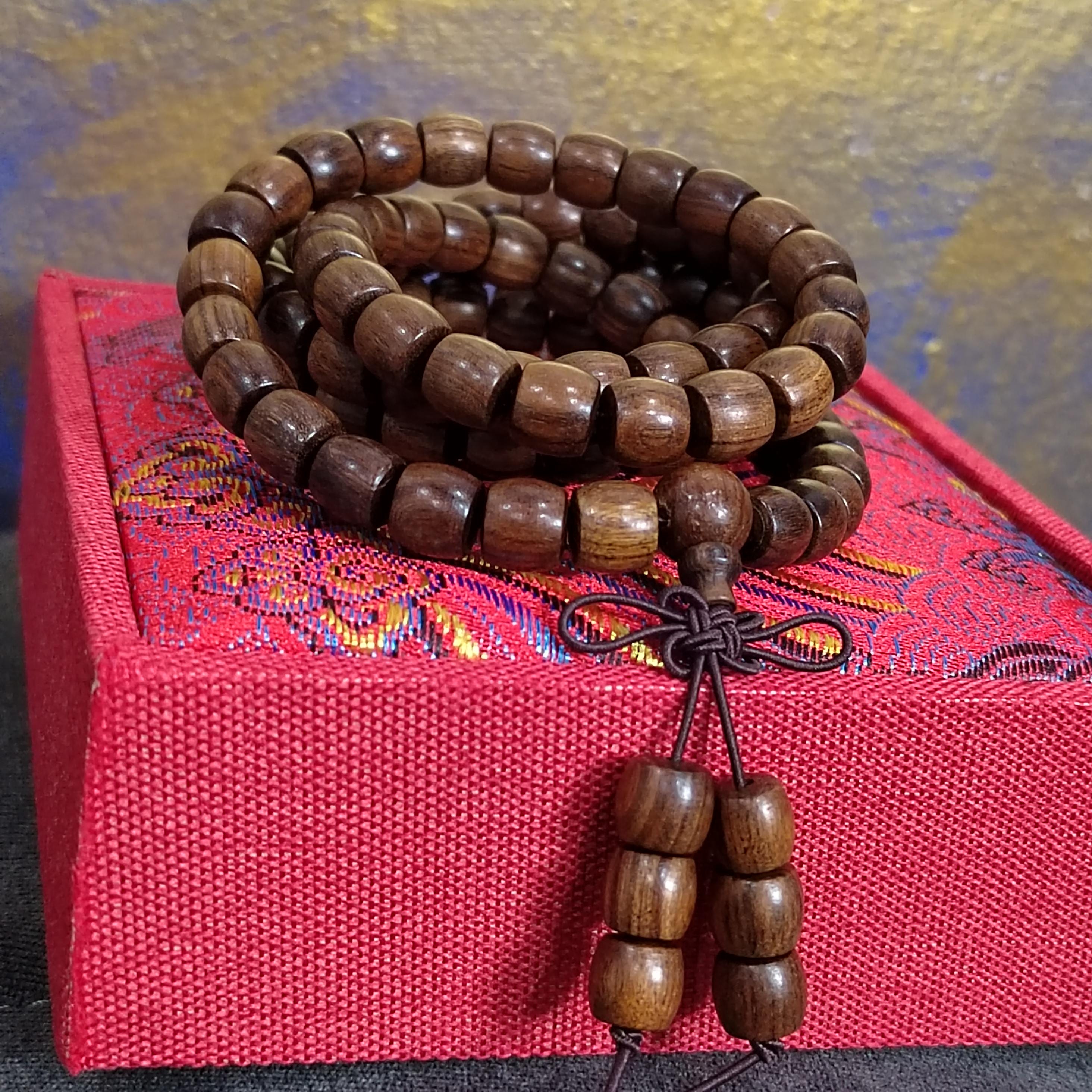 Luxury 108 Beads Papua Golden Thread Gongmu Mala | 15-Year Cultivated Barrel Wood Prayer Beads | Meditation Necklace for Panwan SL437