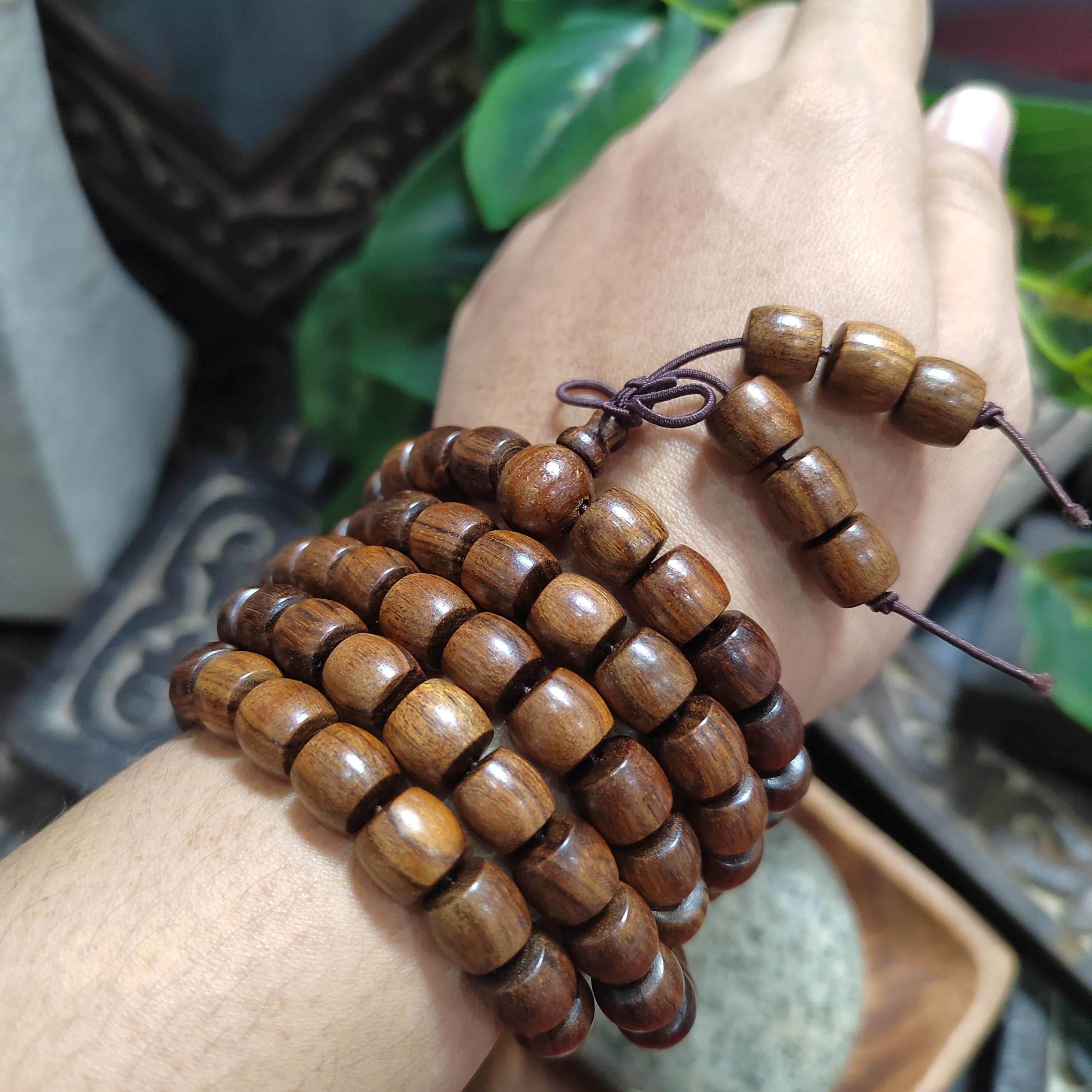 Luxury 108 Beads Papua Golden Thread Gongmu Mala | 15-Year Cultivated Barrel Wood Prayer Beads | Meditation Necklace for Panwan SL437