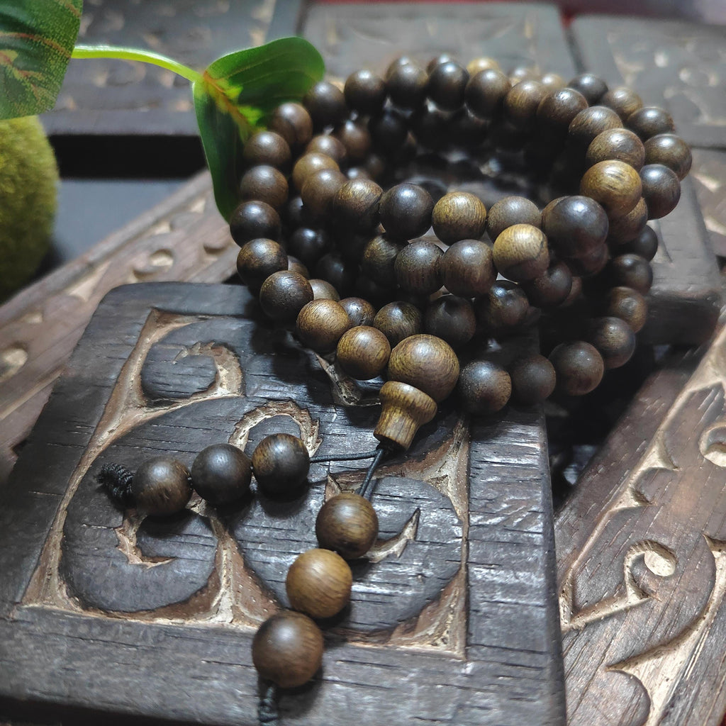 108 Beads Vietnam Green Sandalwood Mala | Strong Woody Aroma Prayer Beads | Meditation Necklace for Panwan  SL439