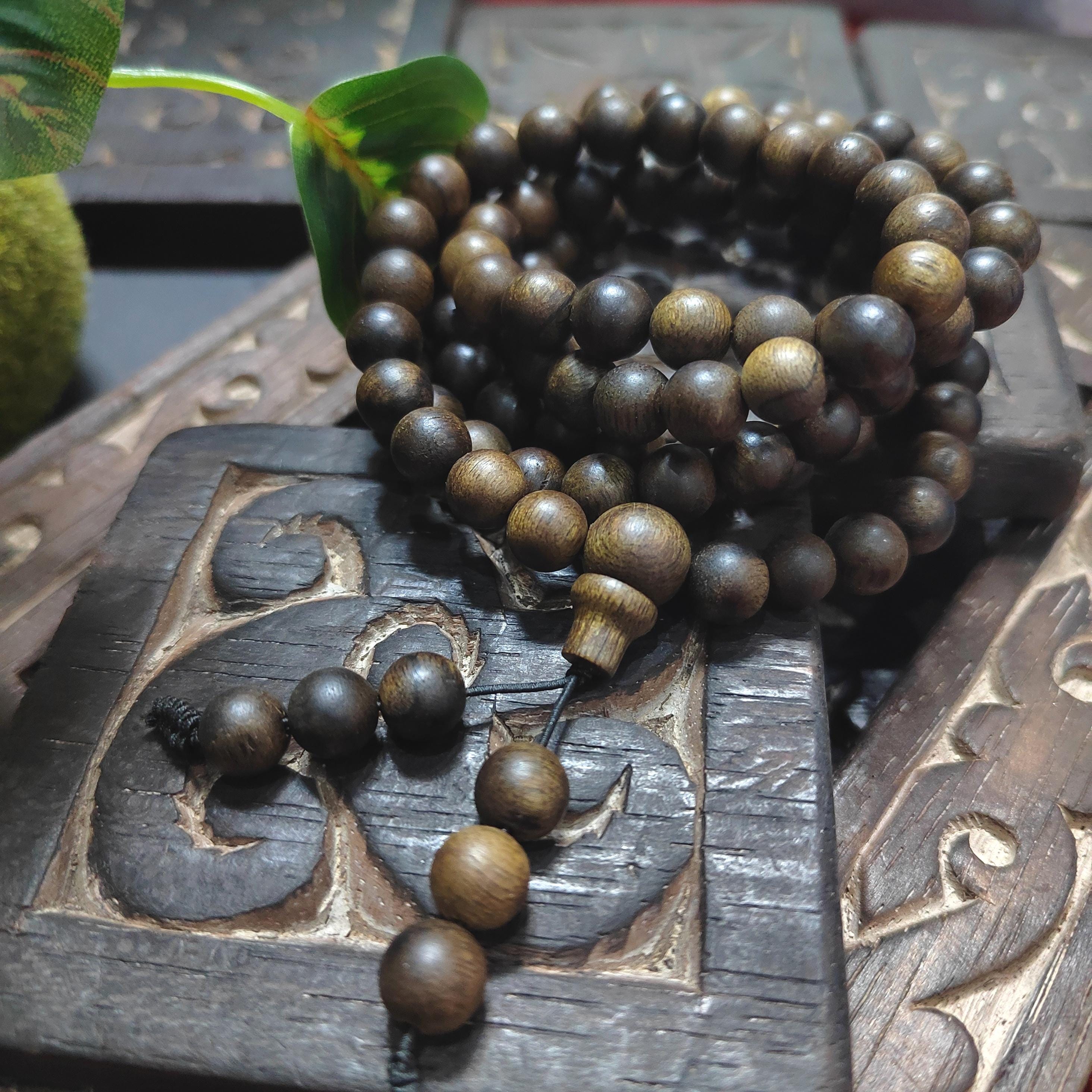 108 Beads Vietnam Green Sandalwood Mala | Strong Woody Aroma Prayer Beads | Meditation Necklace for Panwan  SL439