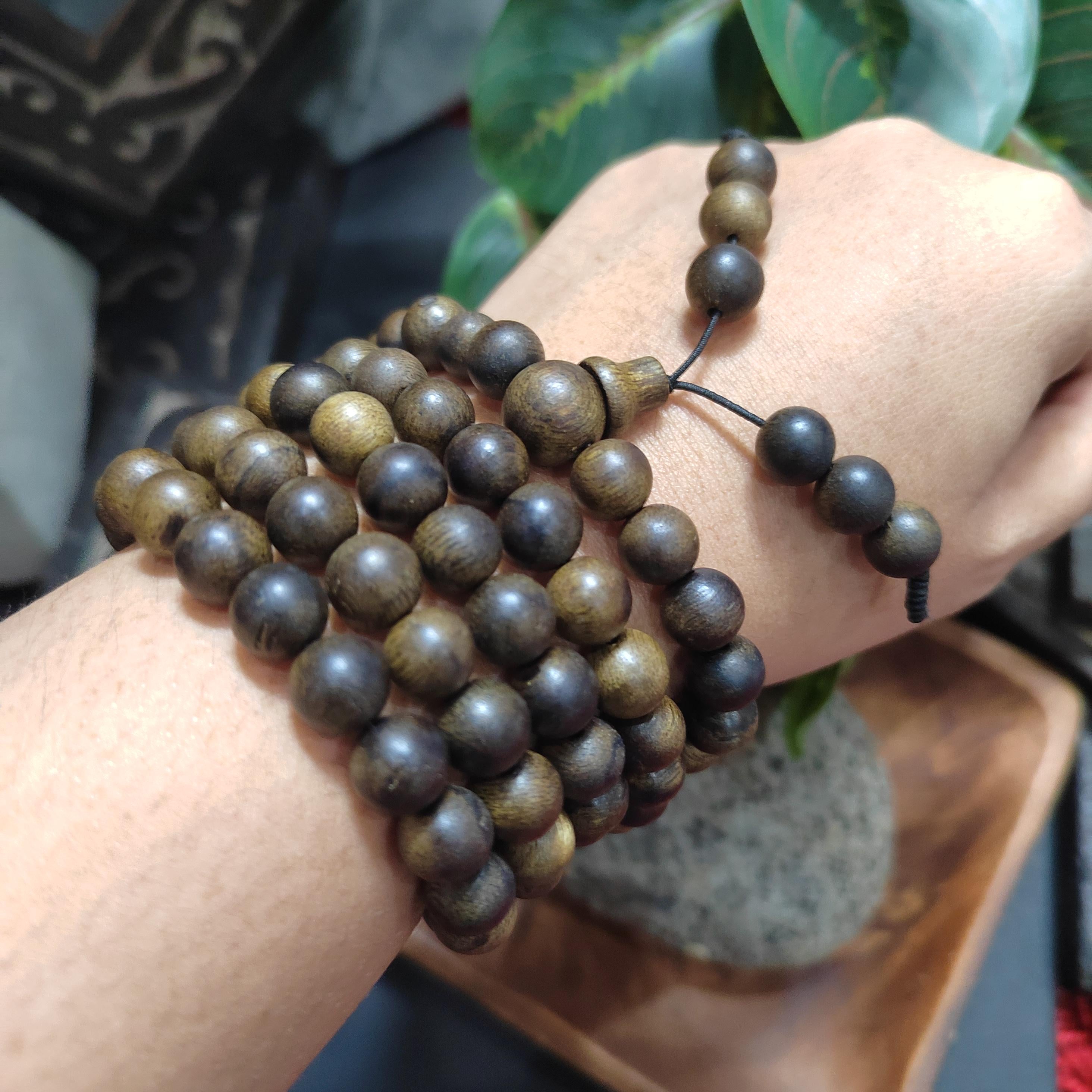 108 Beads Vietnam Green Sandalwood Mala | Strong Woody Aroma Prayer Beads | Meditation Necklace for Panwan  SL439