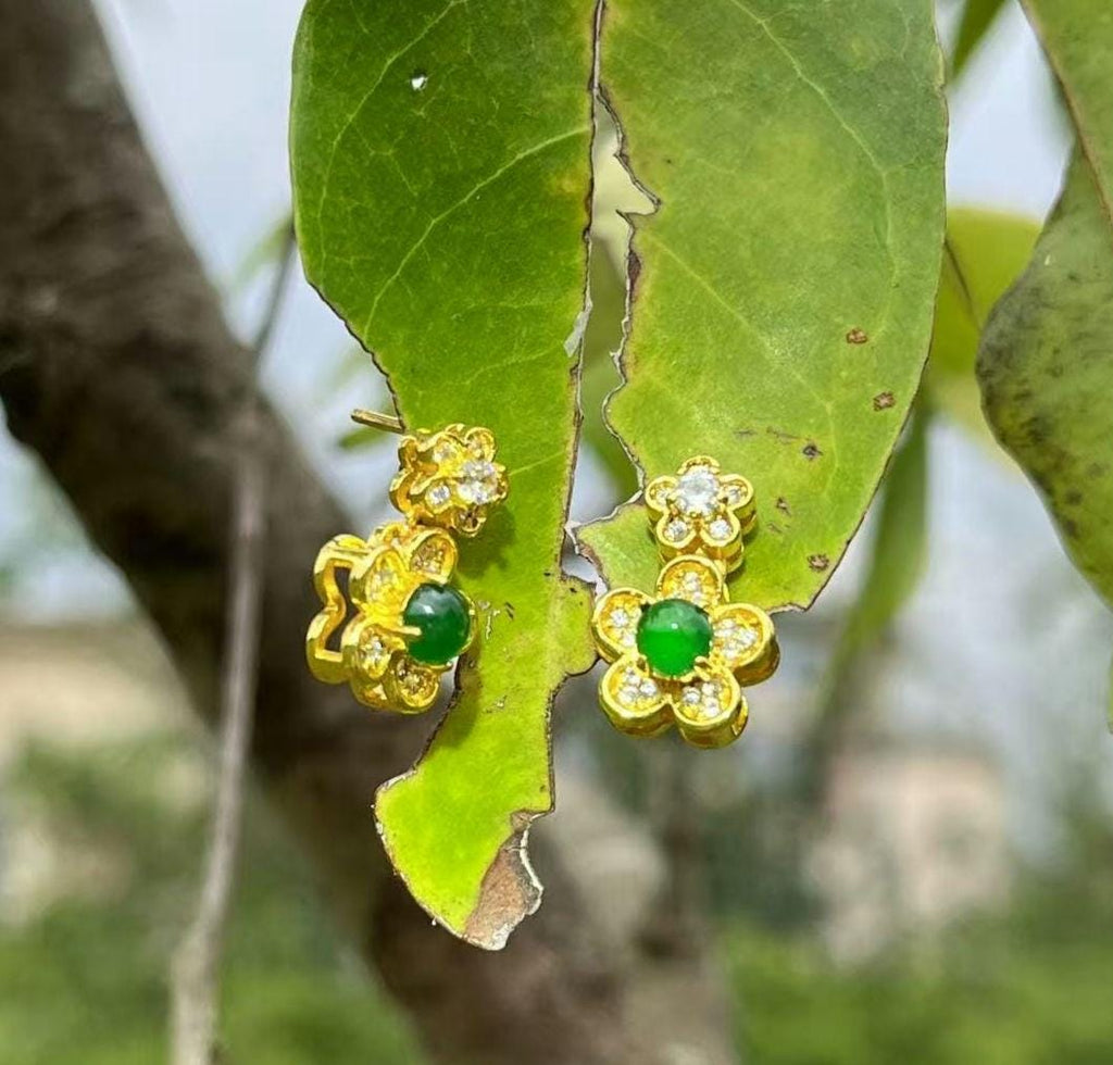Certified Type A Jadeite Stud Earrings Imperial Green Halo Design Guatemalan Jade Flower Shape Luxury Gift Jewelry SL428/100
