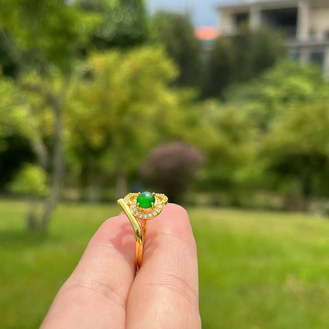 Type A Jadeite Gold Ring – Teardrop Green Gem – Certified 3.44g – Elegant Halo Design – Gift Jewelry for Her SL431/100 SL Precious