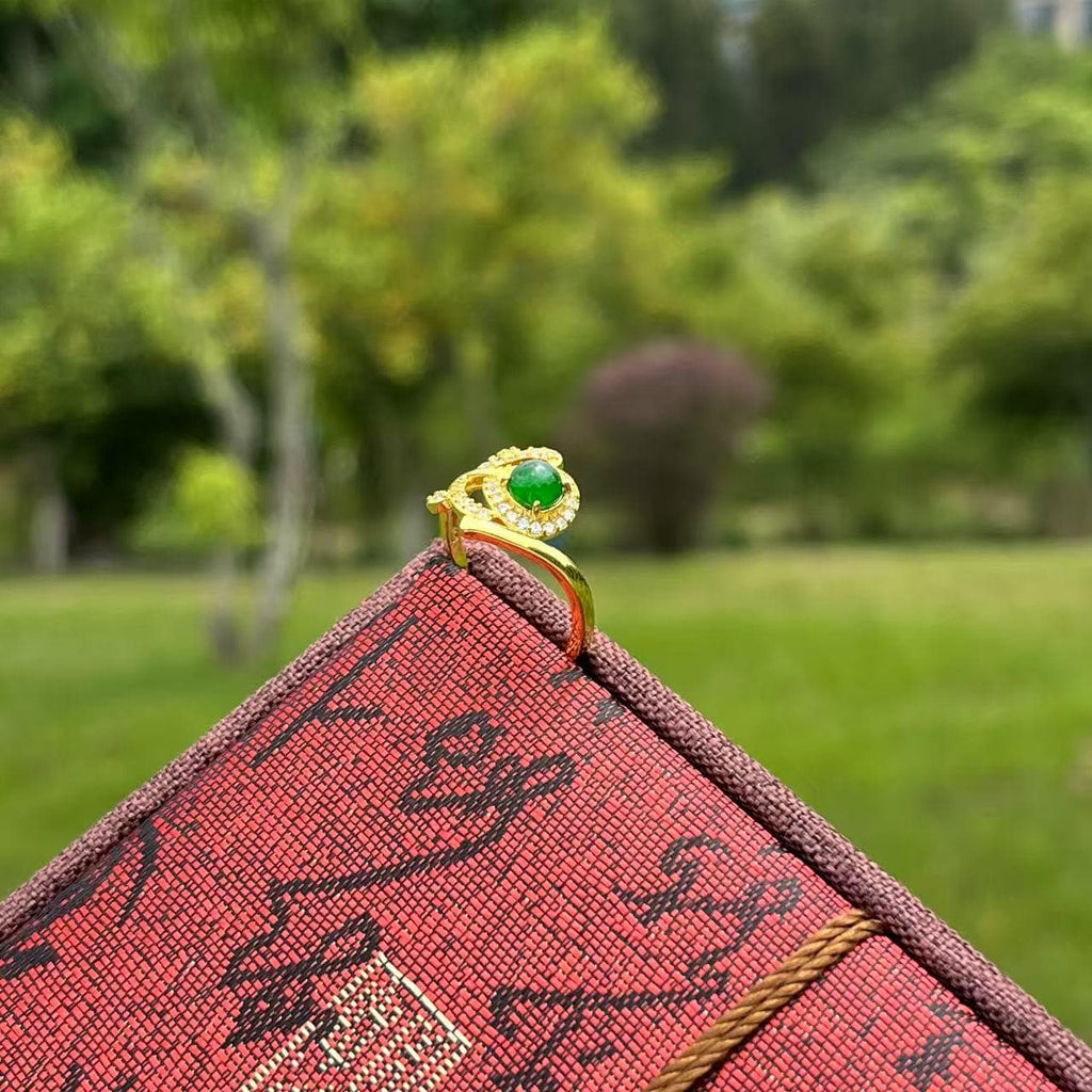 Type A Jadeite Gold Ring – Teardrop Green Gem – Certified 3.44g – Elegant Halo Design – Gift Jewelry for Her SL431/100 SL Precious