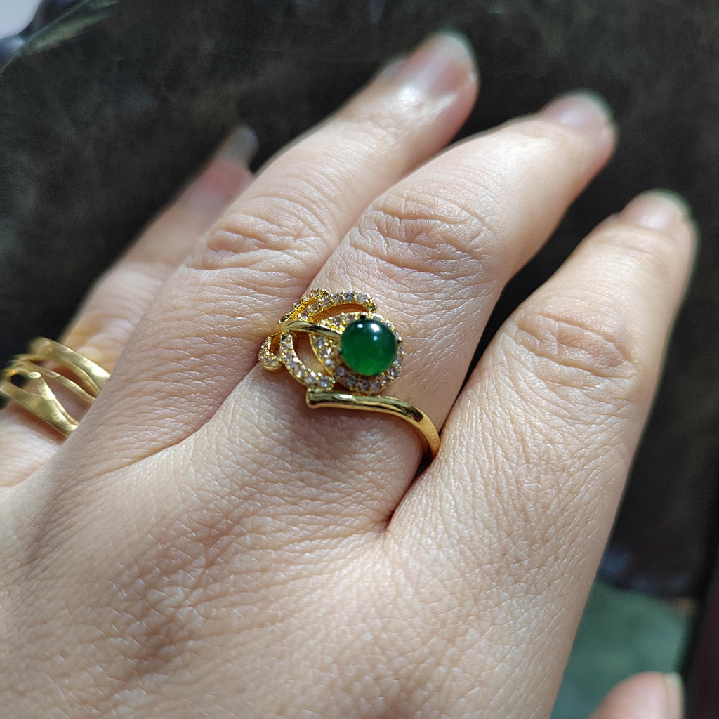 Type A Jadeite Gold Ring – Teardrop Green Gem – Certified 3.44g – Elegant Halo Design – Gift Jewelry for Her SL431/100 SL Precious