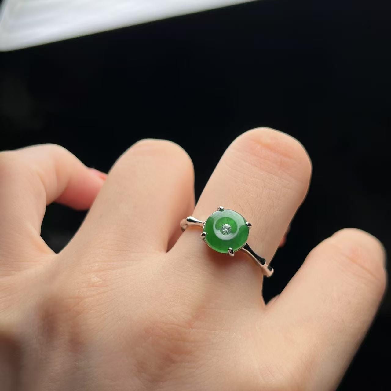 Certified Natural Guatemala Icy Green Jadeite Peace Buckle Ring | S925 Sterling Silver Lucky Amulet Jewelry with Certificate SL440/100