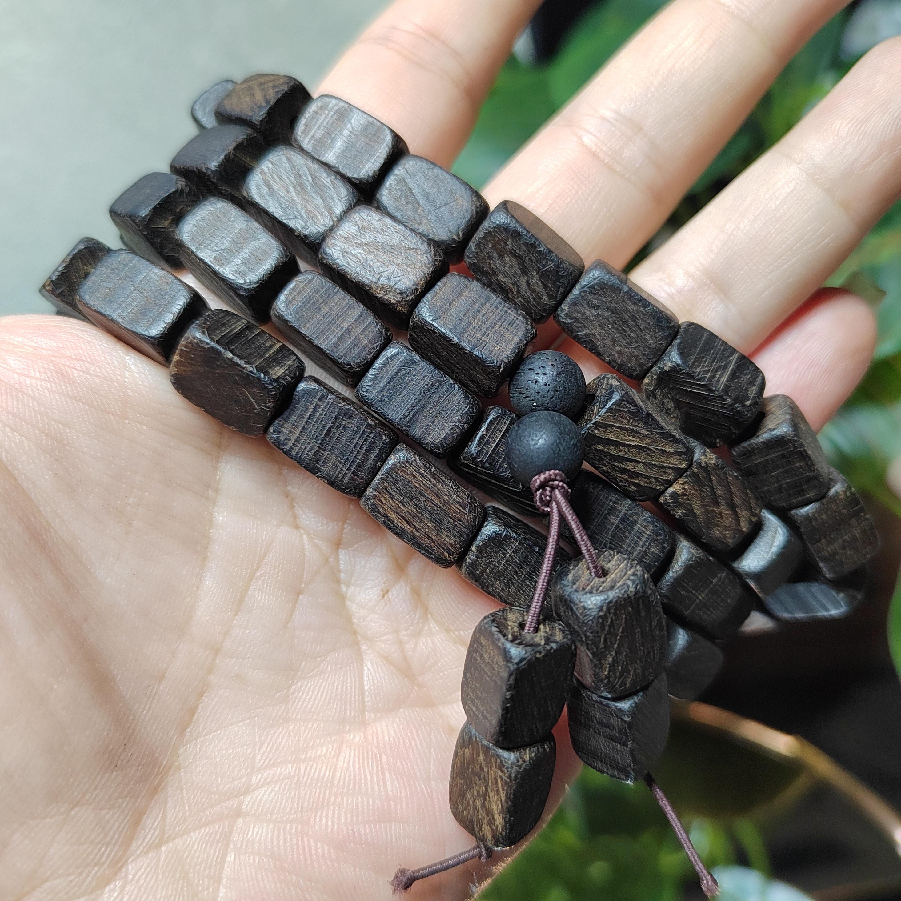 Natural Cultivated Agarwood Mala | 天然本草药沉 | Herb & Floral Aroma | 15-Year Cultivated Wood | Rectangular Beads | SL447