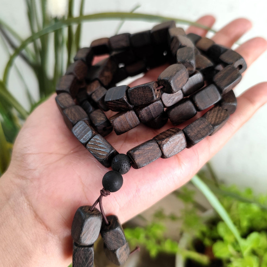 Natural Cultivated Agarwood Mala | 天然本草药沉 | Herb & Floral Aroma | 15-Year Cultivated Wood | Rectangular Beads | SL447