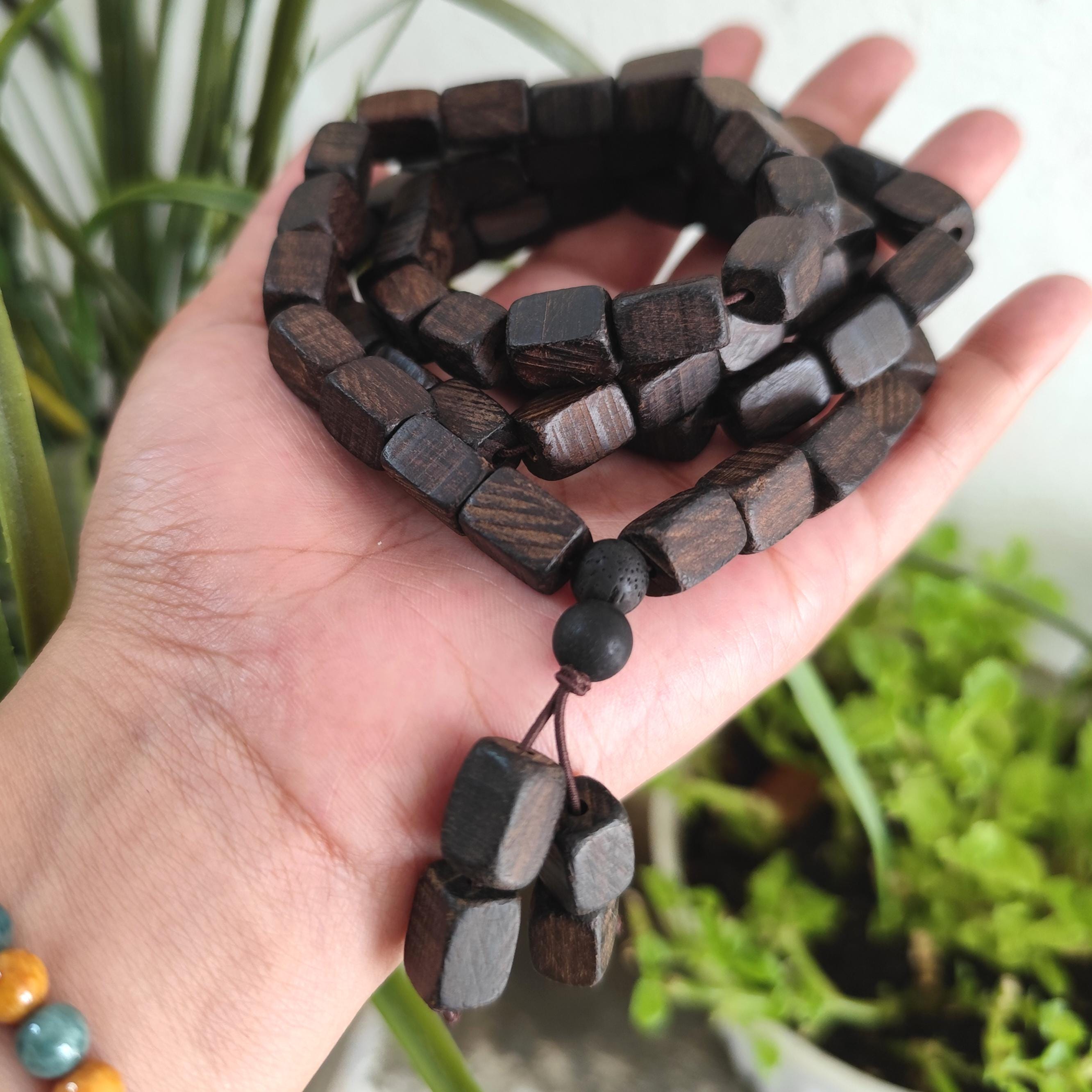 Natural Cultivated Agarwood Mala | 天然本草药沉 | Herb & Floral Aroma | 15-Year Cultivated Wood | Rectangular Beads | SL447
