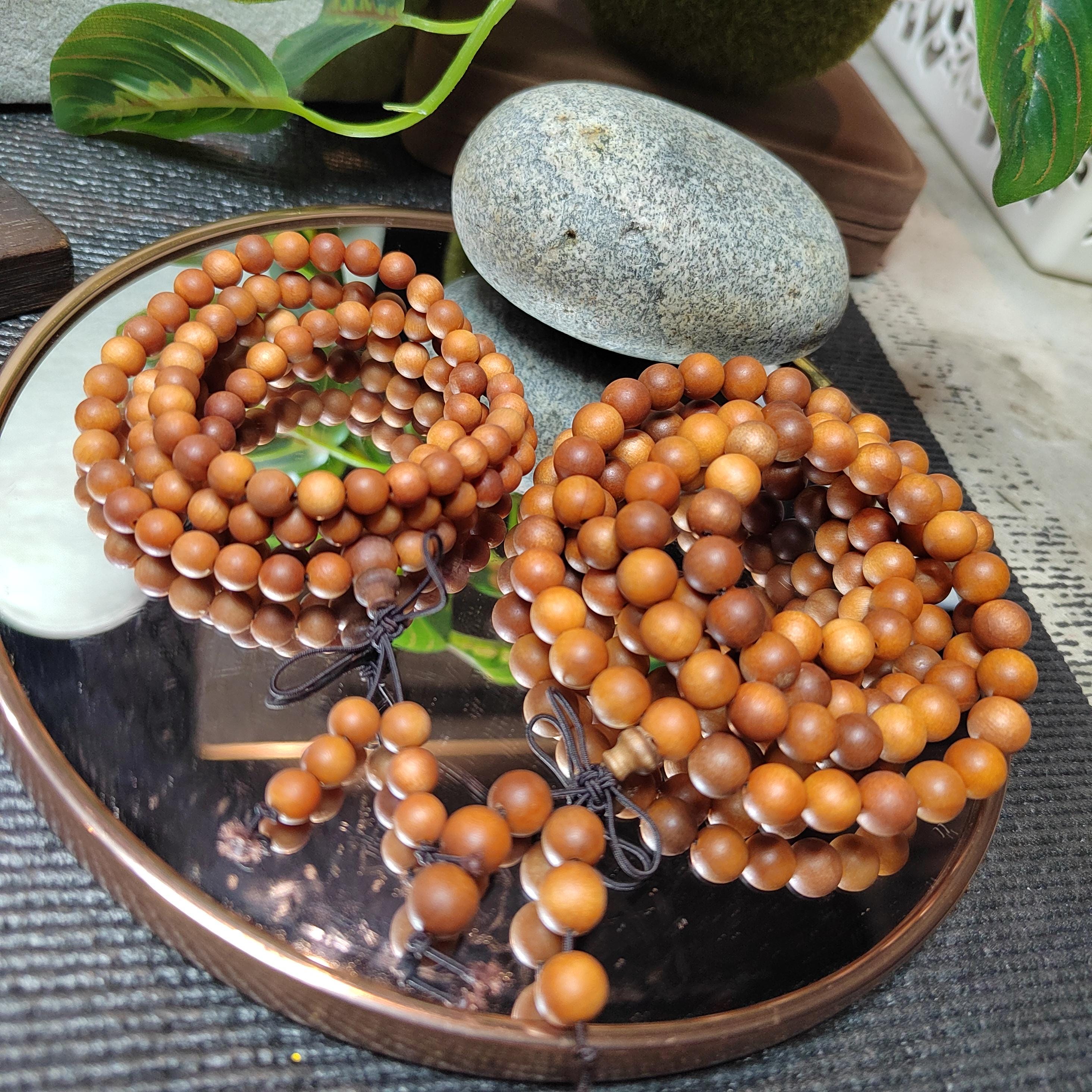 Natural Sandalwood Bead Necklace | 缅甸老山檀 | 108 Beads | Two Sizes Available | Woody Aroma | Oily & Smooth Beads SL449