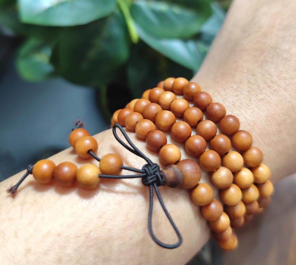 Natural Sandalwood Bead Necklace | 缅甸老山檀 | 108 Beads | Two Sizes Available | Woody Aroma | Oily & Smooth Beads SL449