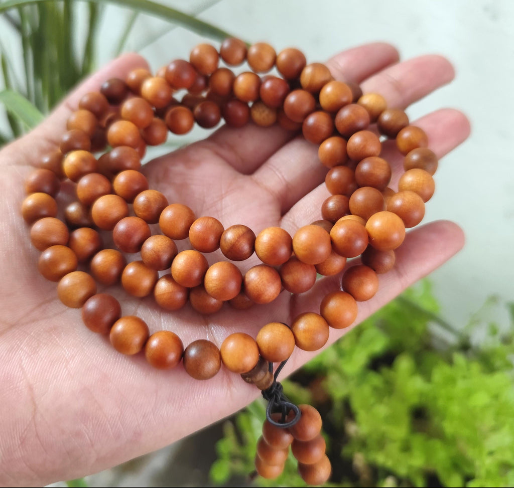 Natural Sandalwood Bead Necklace | 缅甸老山檀 | 108 Beads | Two Sizes Available | Woody Aroma | Oily & Smooth Beads SL449
