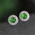 Certified Natural Guatemala Imperial Green Jadeite Earrings | 18K Gold Halo Studs with Zircon Accents SL450/100 SL Precious