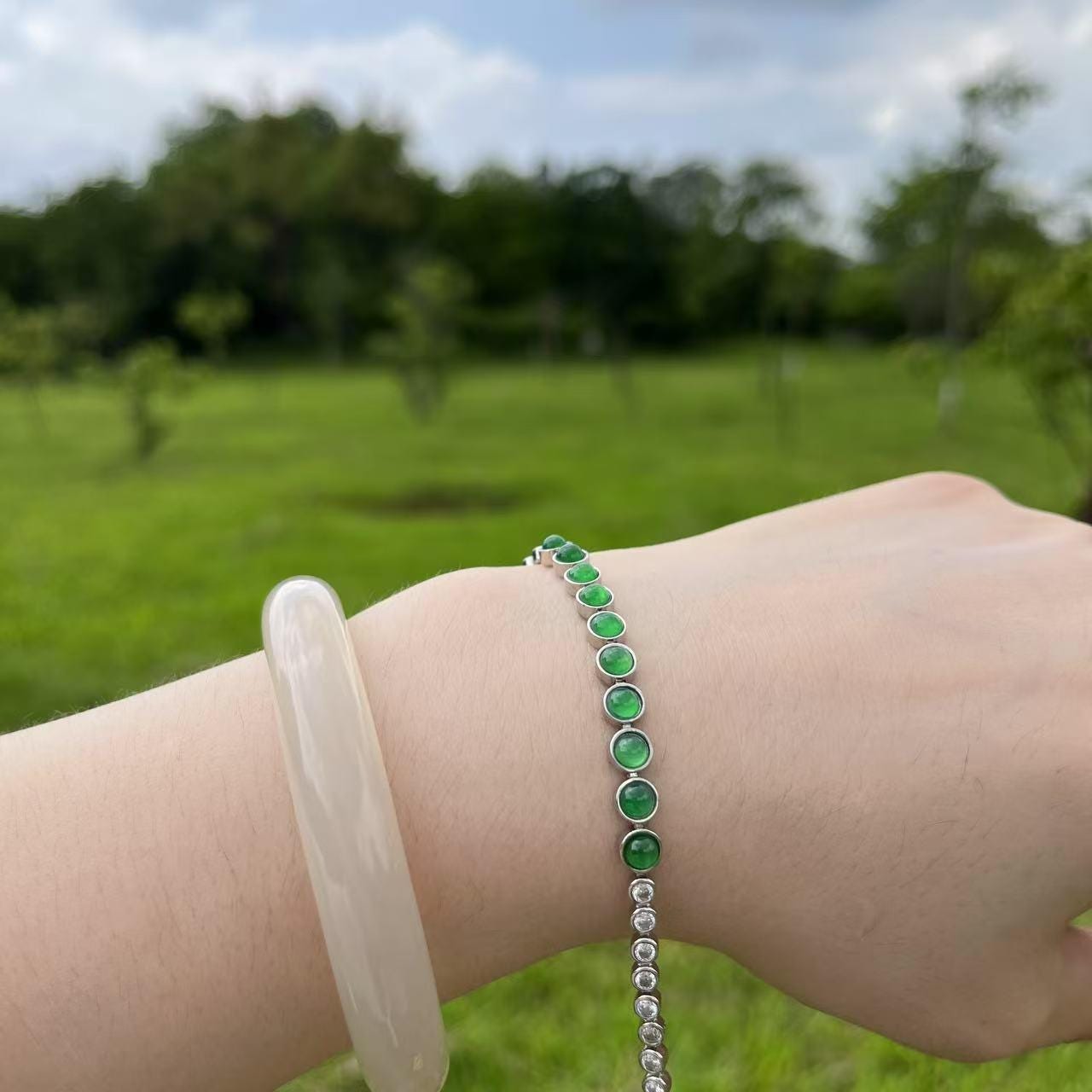 Certified Natural Guatemala Imperial Green Jadeite Bracelet | 18K Gold-Plated Tennis Design | Adjustable Luxury Chain SL452/100