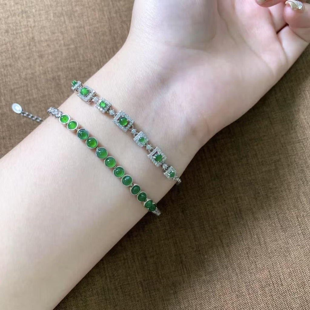 Certified Natural Guatemala Imperial Green Jadeite Bracelet | 18K Gold-Plated Tennis Design | Adjustable Luxury Chain SL452/100