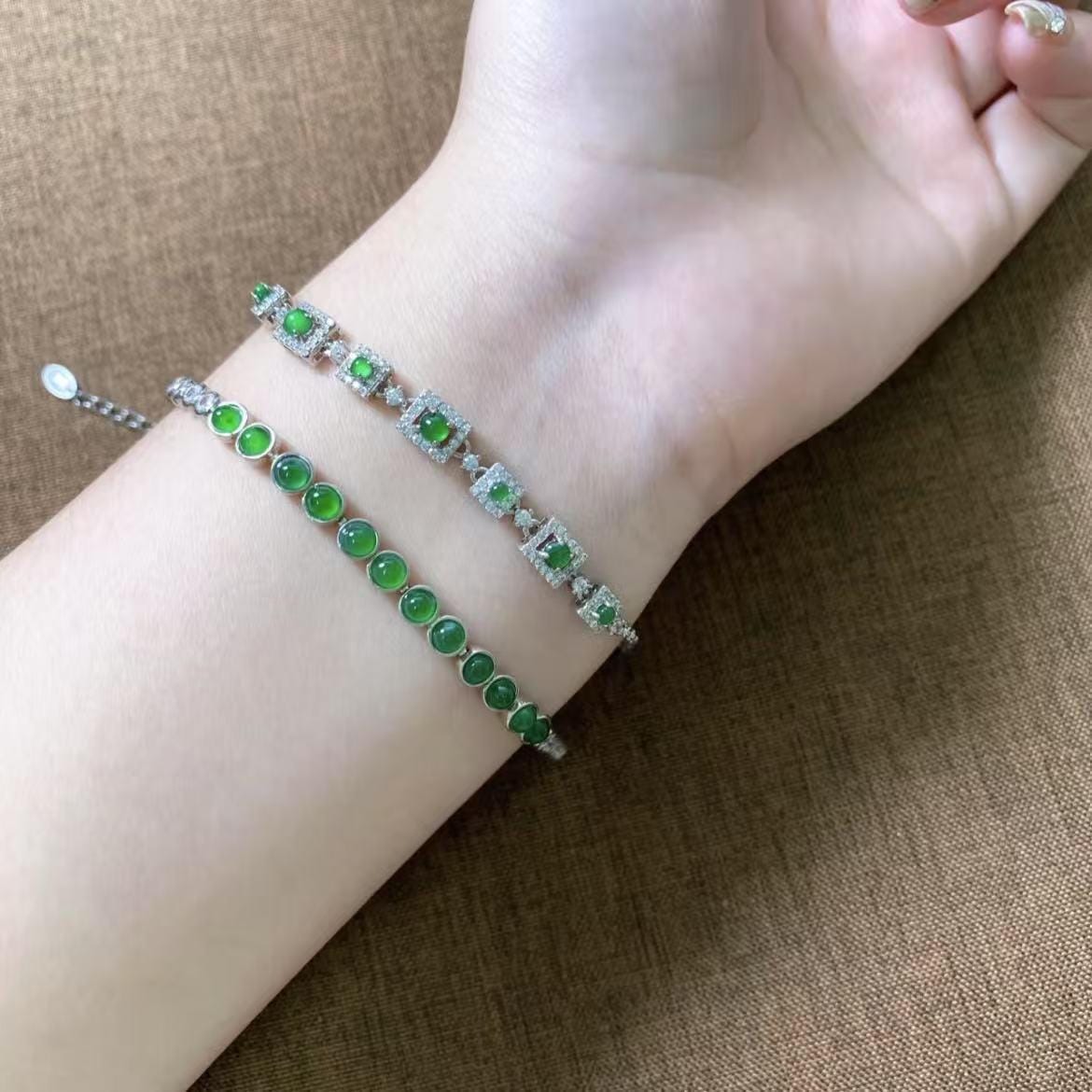 Certified Natural Guatemala Imperial Green Jadeite Bracelet | 18K Gold-Plated Tennis Design | Adjustable Luxury Chain SL452/100
