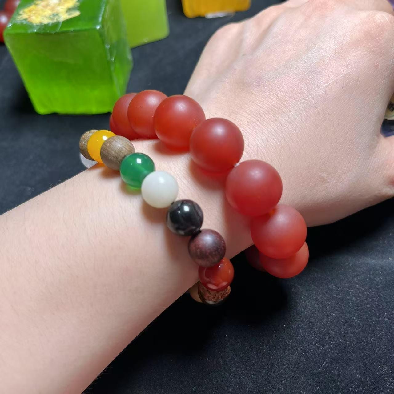 Certified Baoshan Nanhong Rose Red Agate Bracelet | 17.5–18 mm Beads Natural Semi-Translucent Finish | Elegant Collector Piece SL455/100