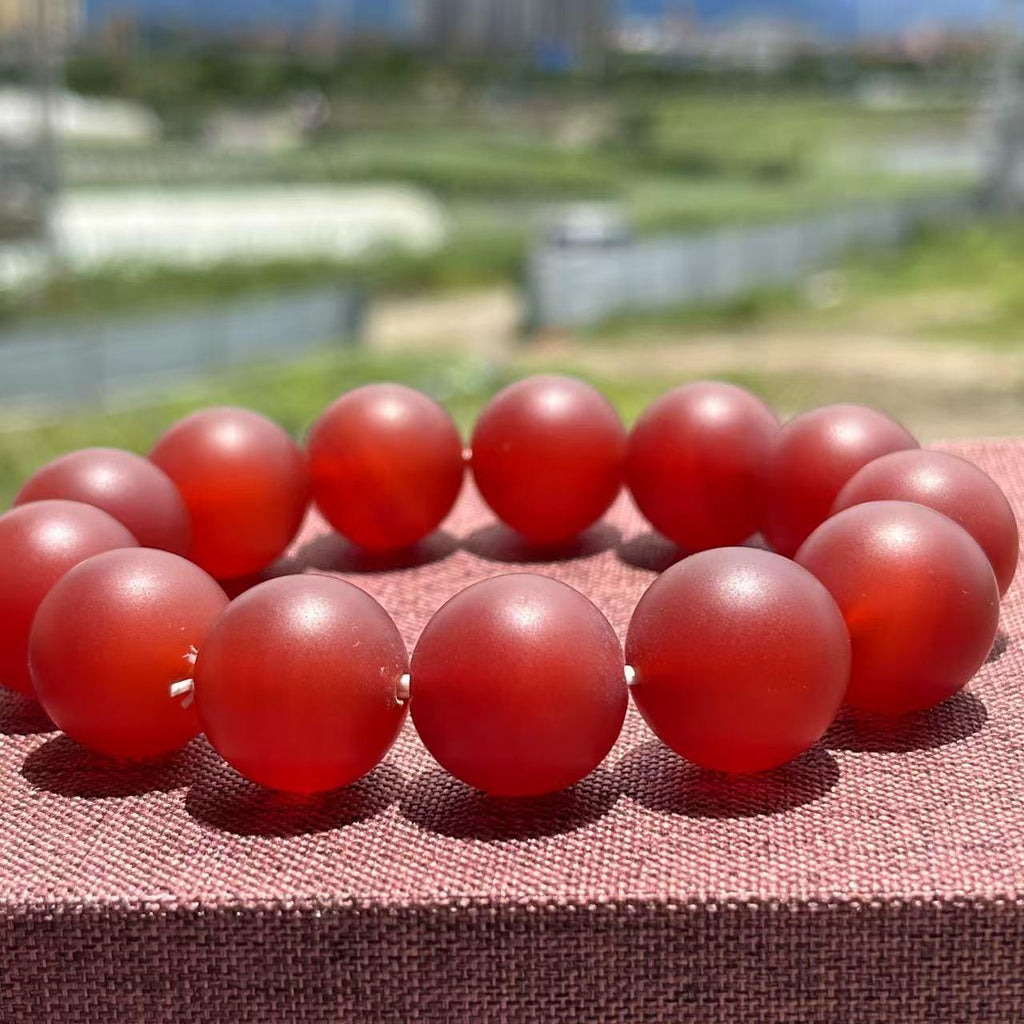 Certified Baoshan Nanhong Rose Red Agate Bracelet | 17.5–18 mm Beads Natural Semi-Translucent Finish | Elegant Collector Piece SL455/100
