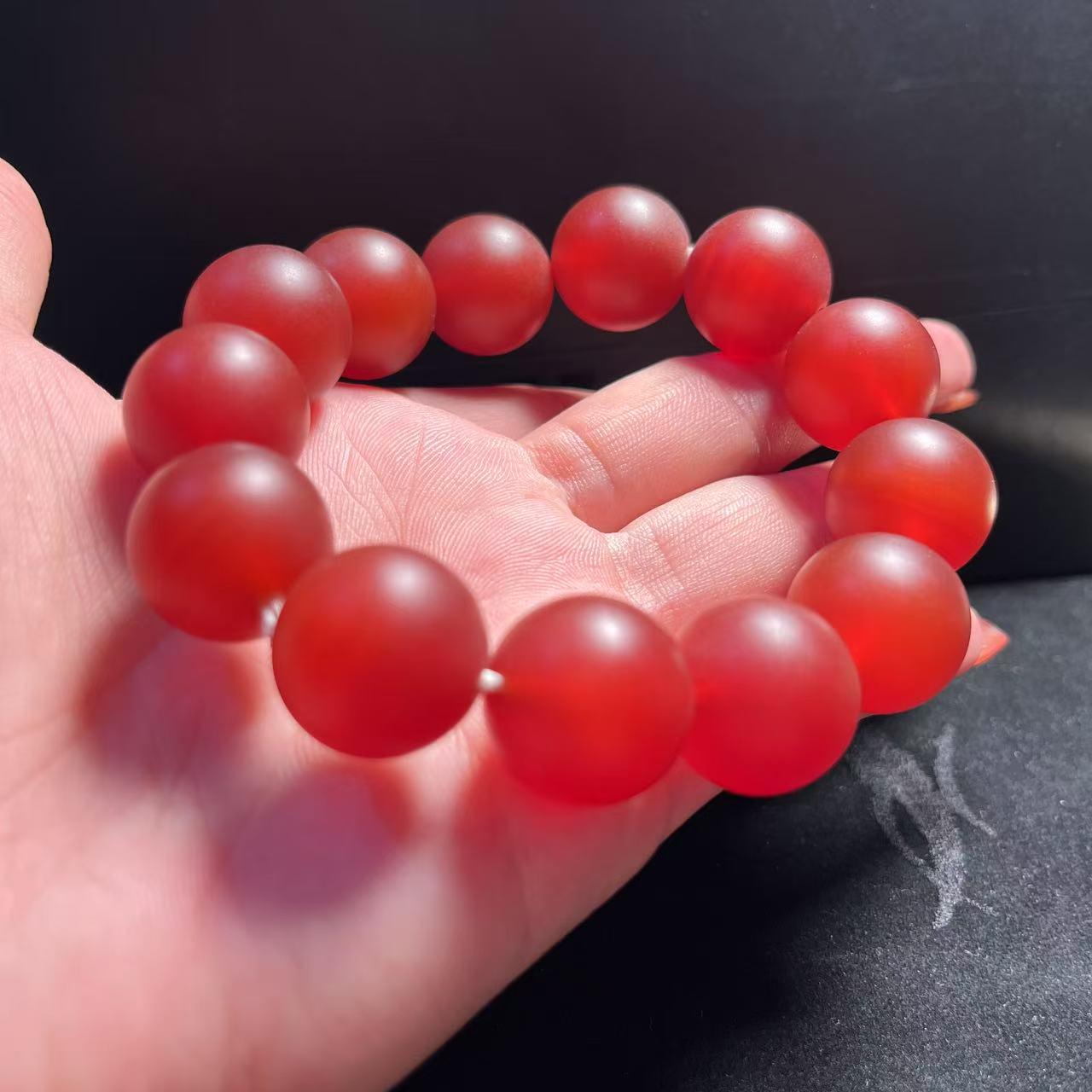 Certified Baoshan Nanhong Rose Red Agate Bracelet | 17.5–18 mm Beads Natural Semi-Translucent Finish | Elegant Collector Piece SL455/100
