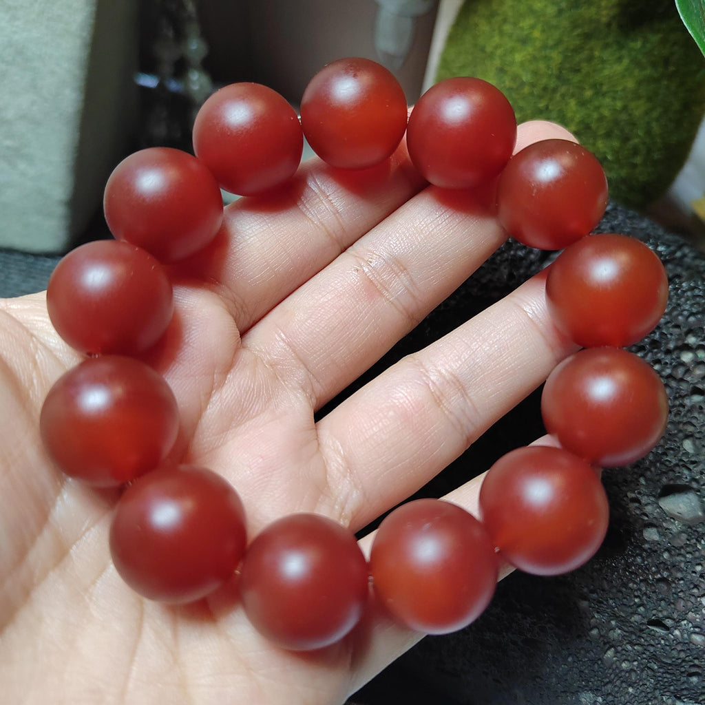 Certified Baoshan Nanhong Rose Red Agate Bracelet | 17.5–18 mm Beads Natural Semi-Translucent Finish | Elegant Collector Piece SL455/100