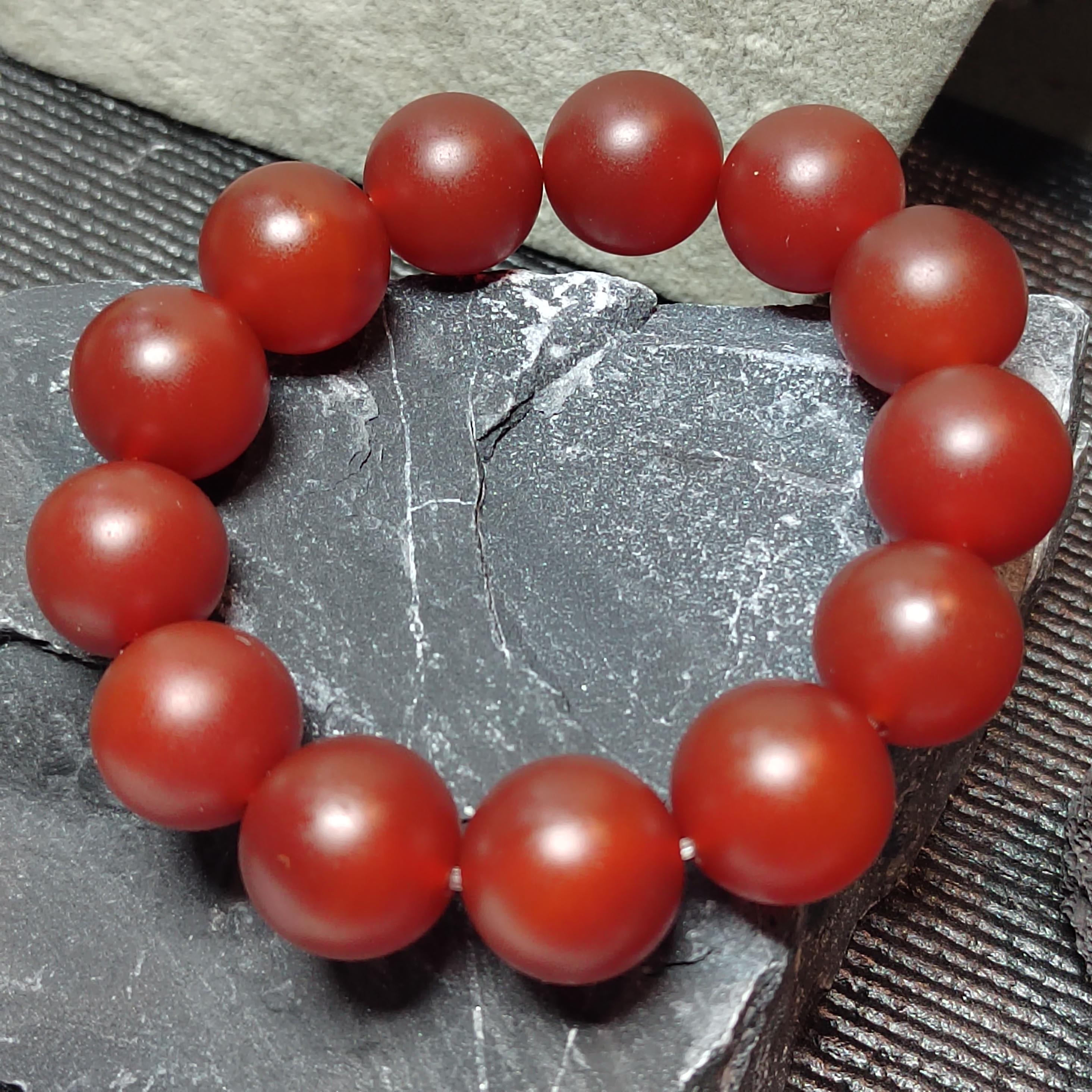Certified Baoshan Nanhong Rose Red Agate Bracelet | 17.5–18 mm Beads Natural Semi-Translucent Finish | Elegant Collector Piece SL455/100
