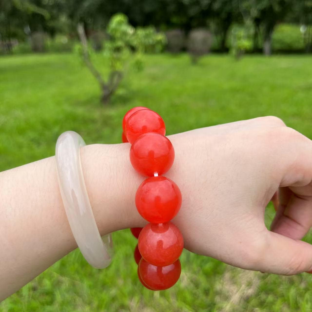 Certified A-Grade Baoshan Nanhong “Ice-Red” Agate Bracelet | 20 mm Beads | 134 g | Rare Full-Color Burmese-Grade Glow SL478/100A