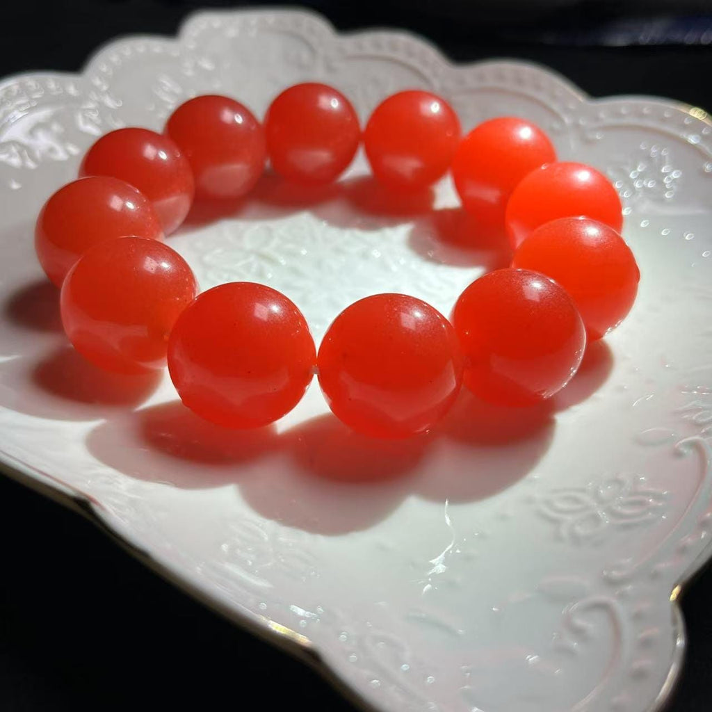 Certified A-Grade Baoshan Nanhong “Ice-Red” Agate Bracelet | 20 mm Beads | 134 g | Rare Full-Color Burmese-Grade Glow SL478/100A