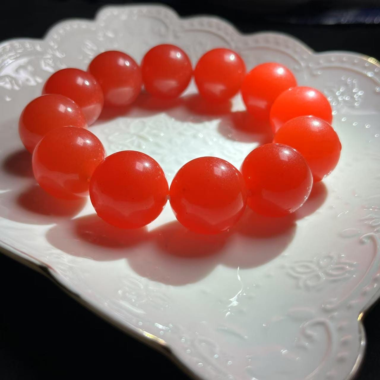 Certified A-Grade Baoshan Nanhong “Ice-Red” Agate Bracelet | 20 mm Beads | 134 g | Rare Full-Color Burmese-Grade Glow SL478/100A