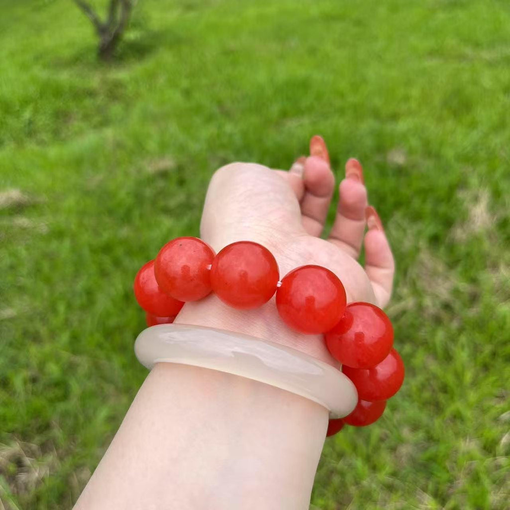 Certified A-Grade Baoshan Nanhong “Ice-Red” Agate Bracelet | 20 mm Beads | 134 g | Rare Full-Color Burmese-Grade Glow SL478/100A