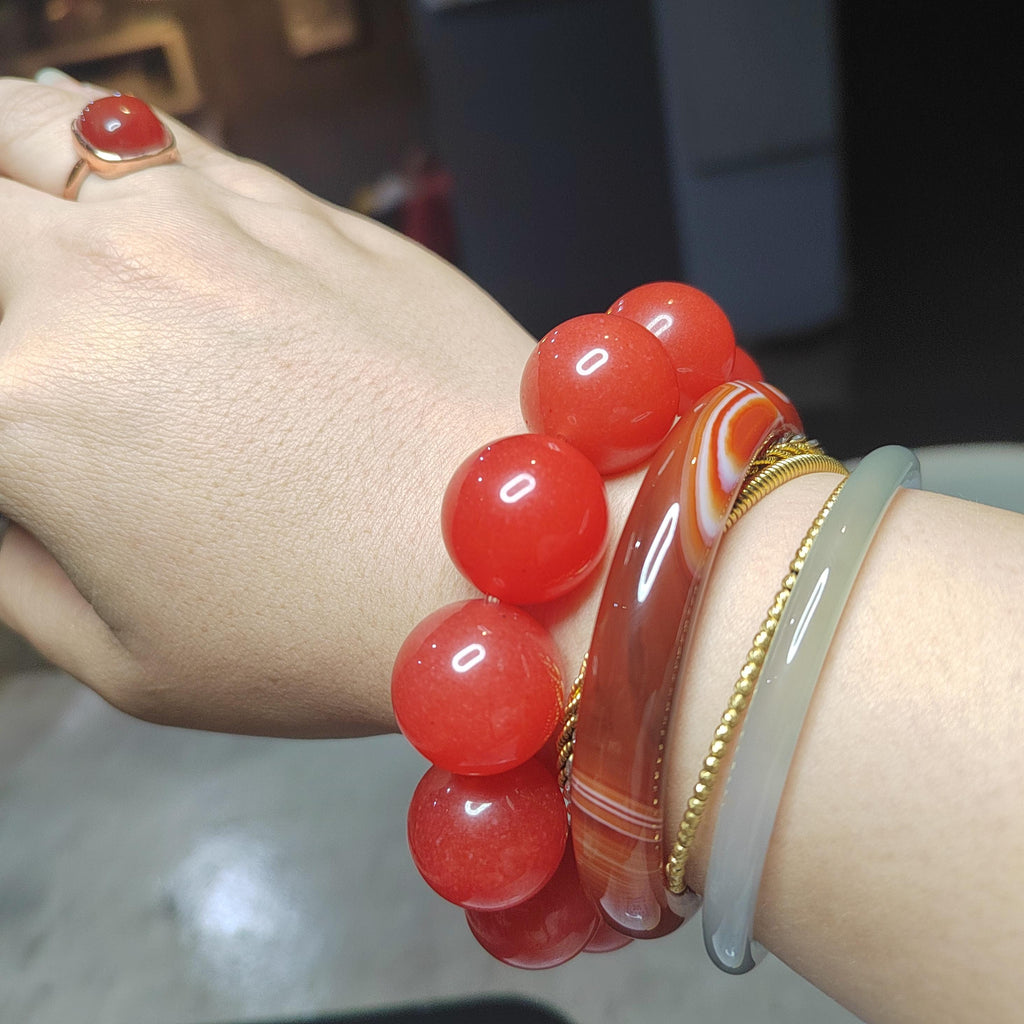 Certified A-Grade Baoshan Nanhong “Ice-Red” Agate Bracelet | 20 mm Beads | 134 g | Rare Full-Color Burmese-Grade Glow SL478/100A
