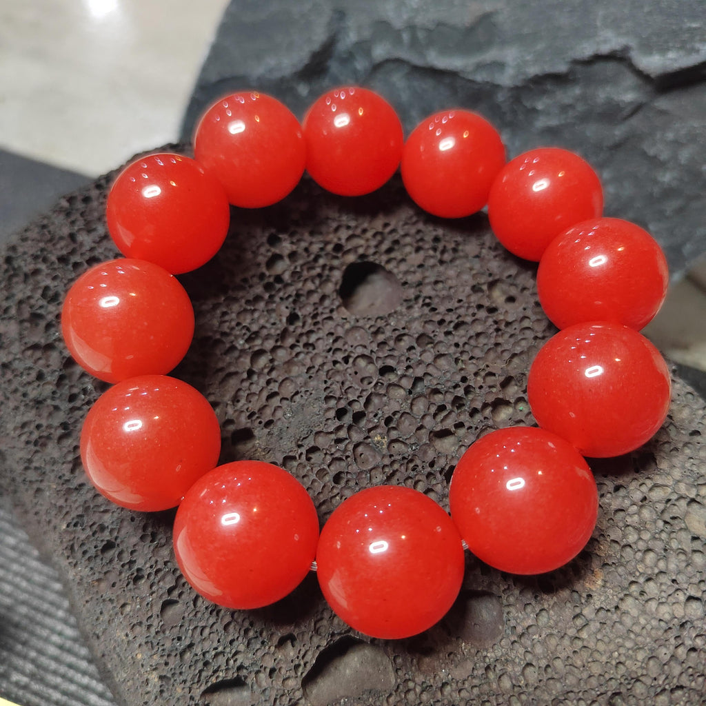 Certified A-Grade Baoshan Nanhong “Ice-Red” Agate Bracelet | 20 mm Beads | 134 g | Rare Full-Color Burmese-Grade Glow SL478/100A