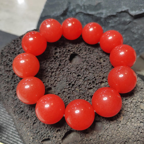 Certified A-Grade Baoshan Nanhong “Ice-Red” Agate Bracelet | 20 mm Beads | 134 g | Rare Full-Color Burmese-Grade Glow SL478/100A SL Precious