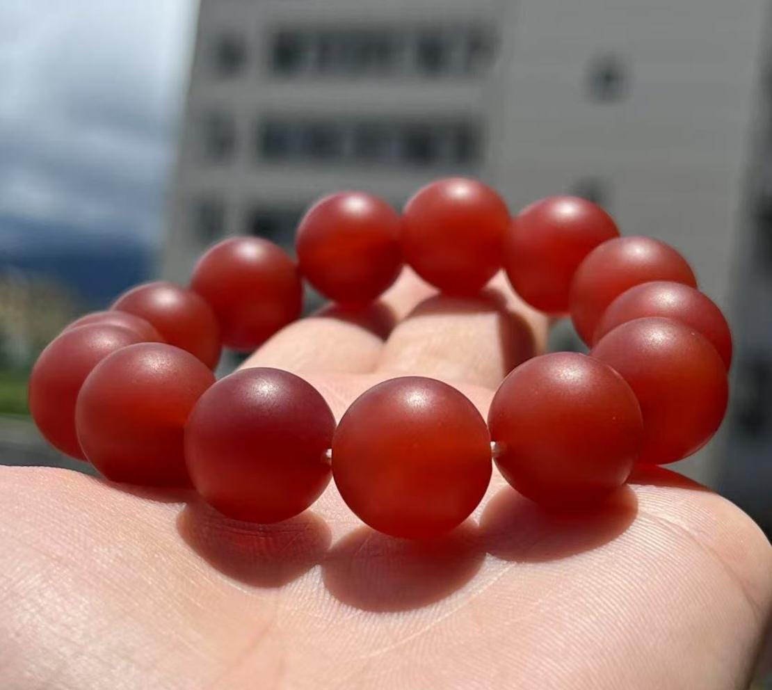 Certified Baoshan Nanhong Rose-Red Matte Agate Bracelet | 15.7–16 mm Beads,  | Elegant Pink-Violet Glow | Natural South Red Agate SL479/100A