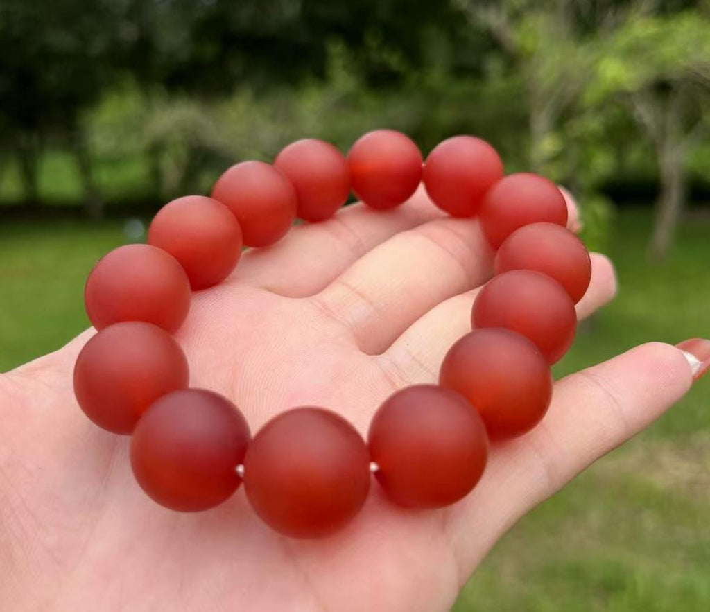 Certified Baoshan Nanhong Rose-Red Matte Agate Bracelet | 15.7–16 mm Beads,  | Elegant Pink-Violet Glow | Natural South Red Agate SL479/100A