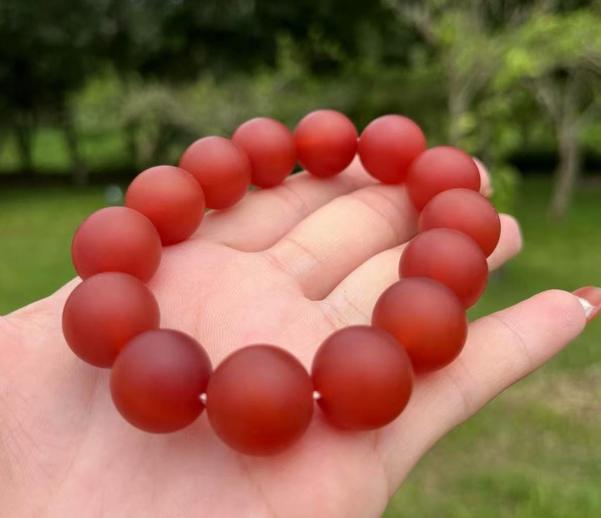 Certified Baoshan Nanhong Rose-Red Matte Agate Bracelet | 15.7–16 mm Beads,  | Elegant Pink-Violet Glow | Natural South Red Agate SL479/100A