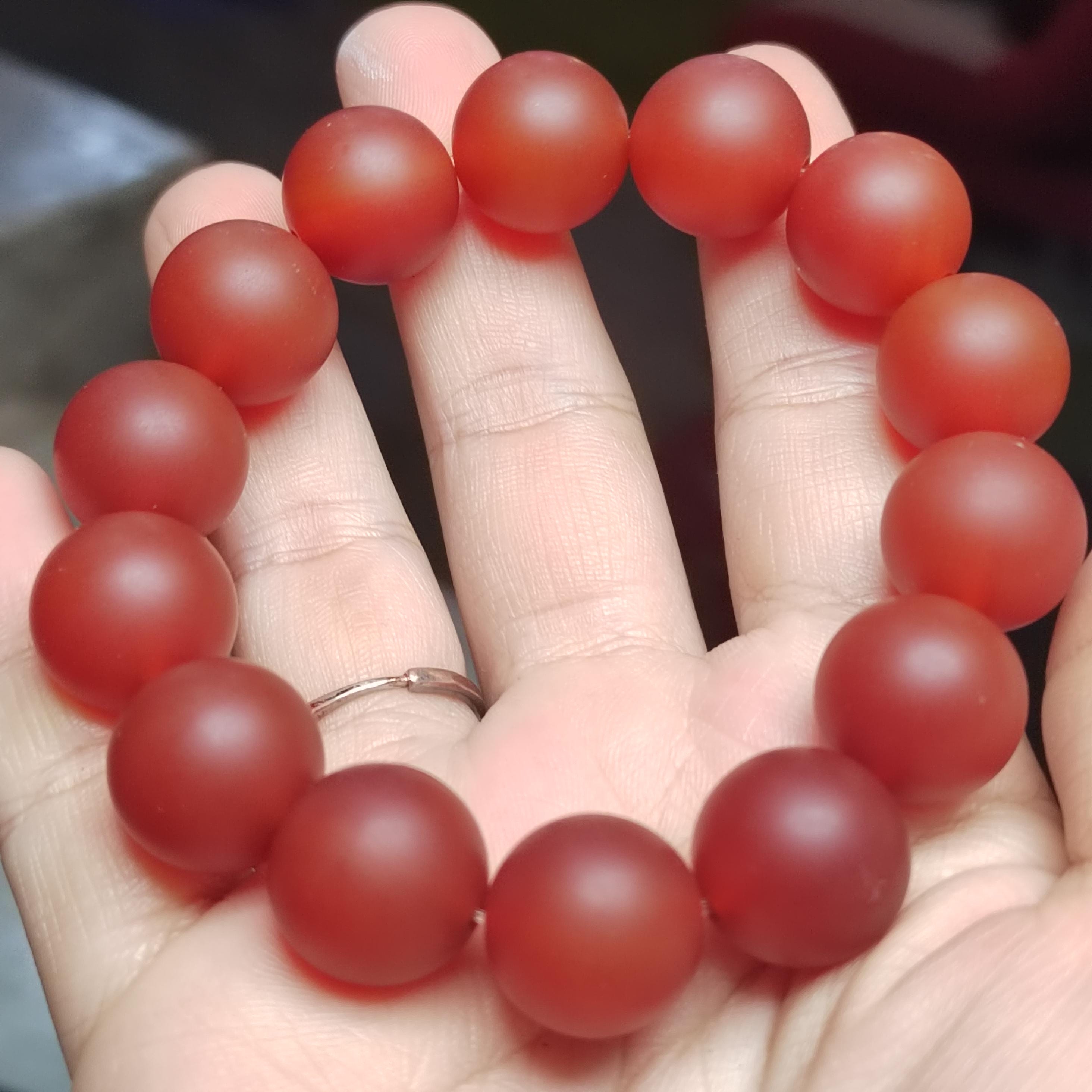 Certified Baoshan Nanhong Rose-Red Matte Agate Bracelet | 15.7–16 mm Beads,  | Elegant Pink-Violet Glow | Natural South Red Agate SL479/100A