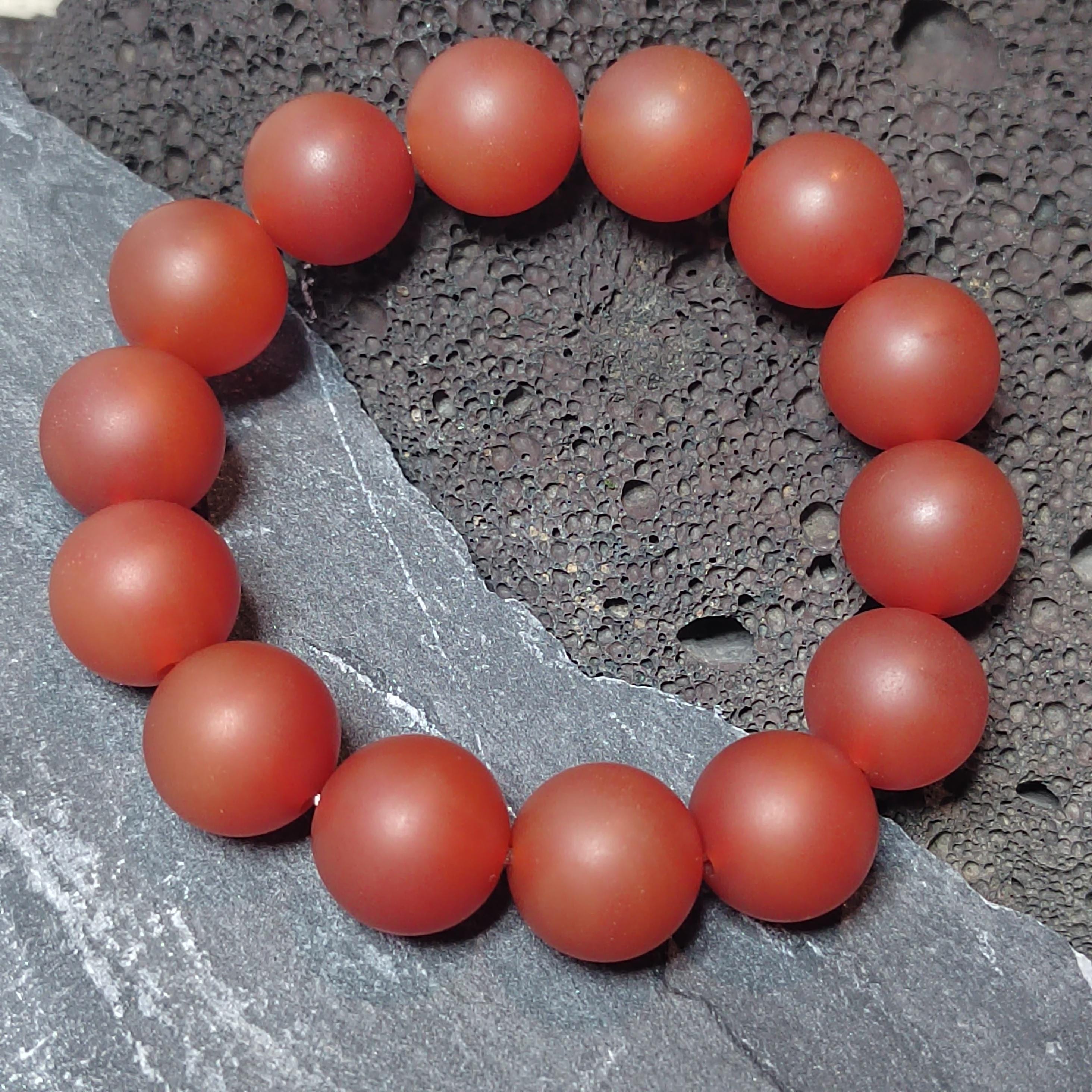 Certified Baoshan Nanhong Rose-Red Matte Agate Bracelet | 15.7–16 mm Beads,  | Elegant Pink-Violet Glow | Natural South Red Agate SL479/100A