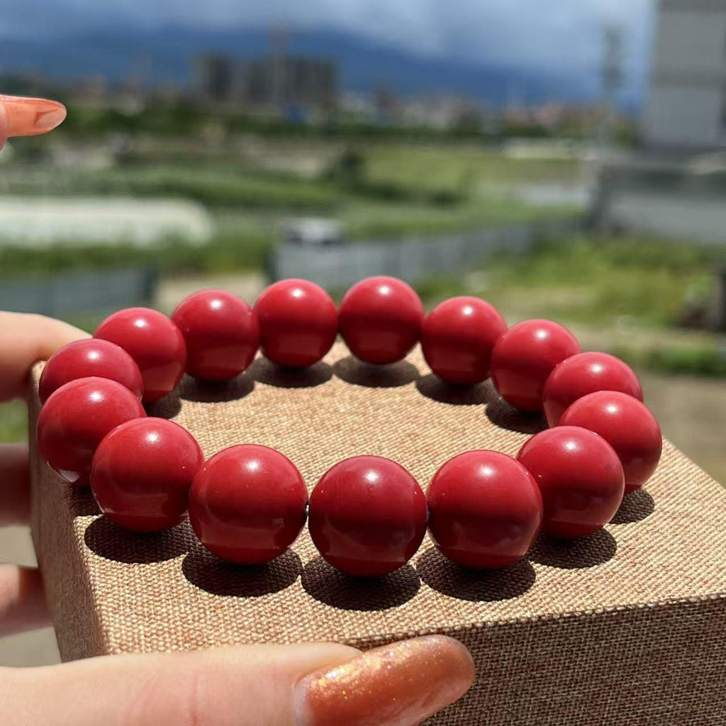 Certified Sichuan Liangshan Waxi Nanhong Agate Bracelet | 15.9–16 mm × 15 Beads | 74.6 g | Collector-Grade Red SL480/100A