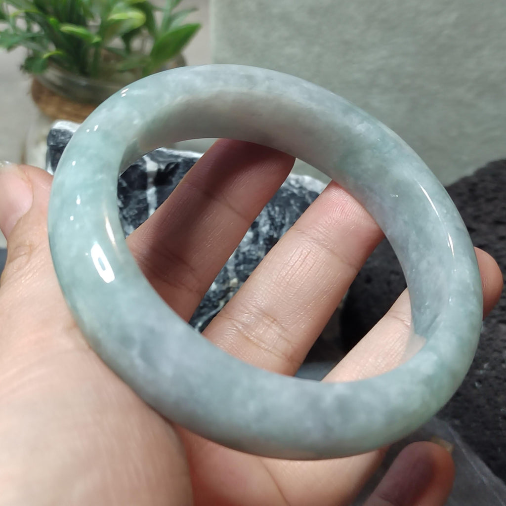 Certified Burmese Jadeite Bangle | “Clear-Sky Blue with Snowflake” 晴蓝带雪花 | Wide Thick Style | Natural Untreated | Inner 57.7 mm SL723x32