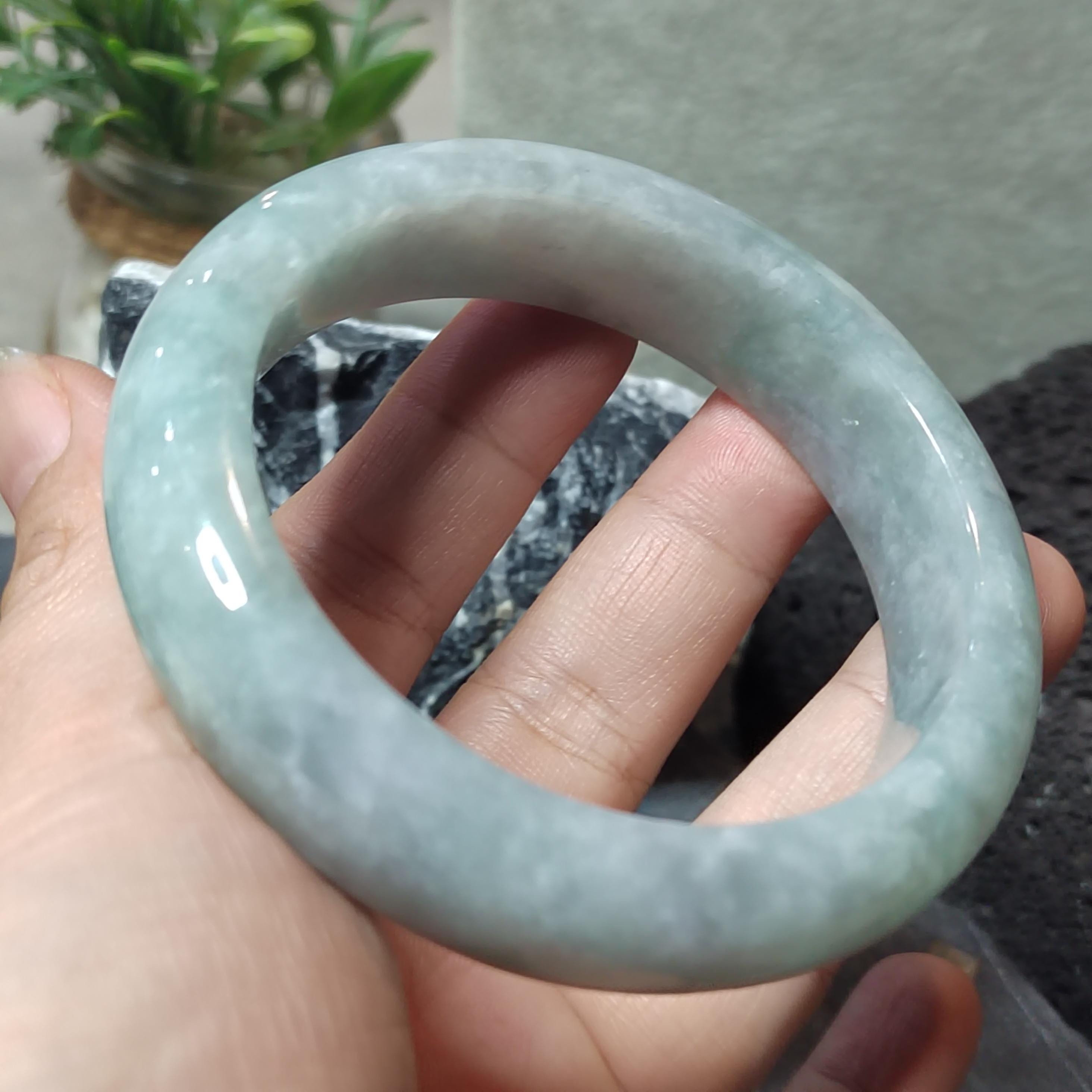 Certified Burmese Jadeite Bangle | “Clear-Sky Blue with Snowflake” 晴蓝带雪花 | Wide Thick Style | Natural Untreated | Inner 57.7 mm SL723x32
