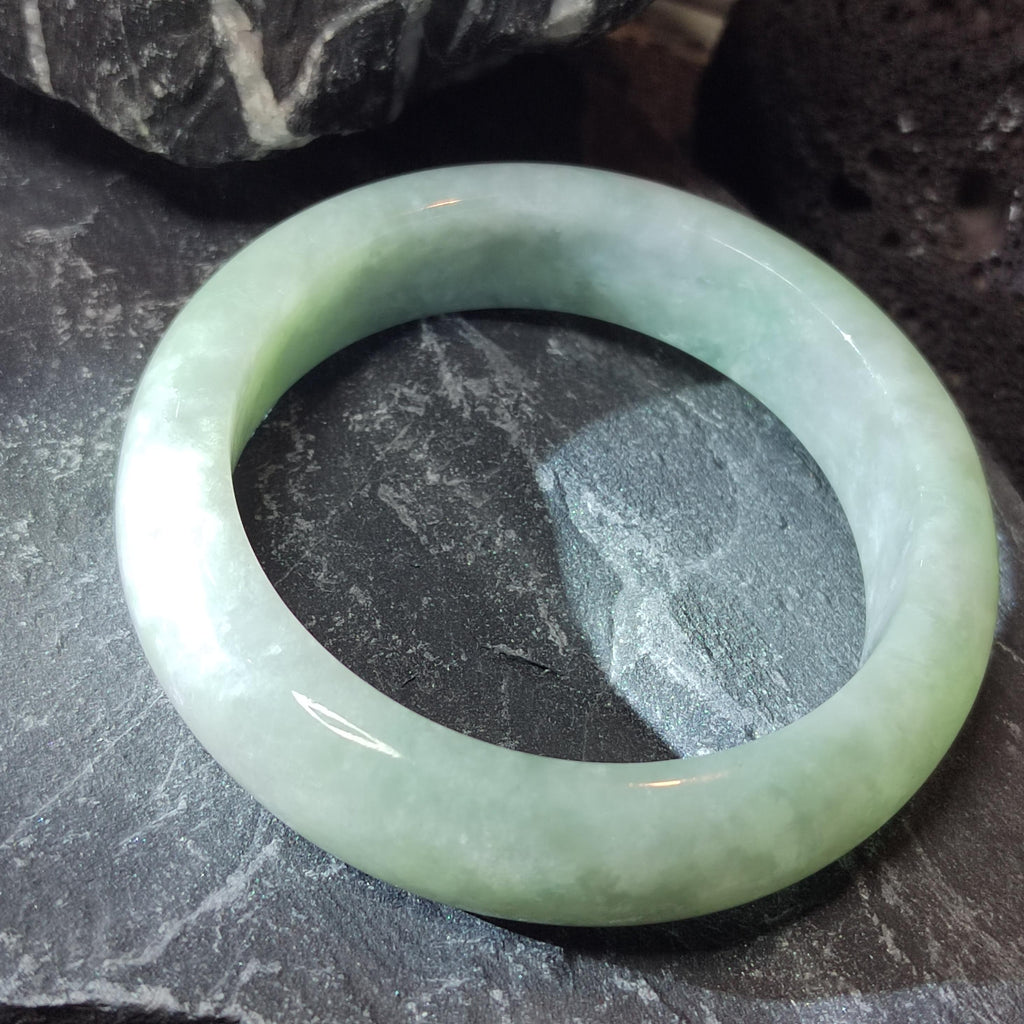 Certified Burmese Jadeite Bangle | “Clear-Sky Blue with Snowflake” 晴蓝带雪花 | Wide Thick Style | Natural Untreated | Inner 57.7 mm SL723x32