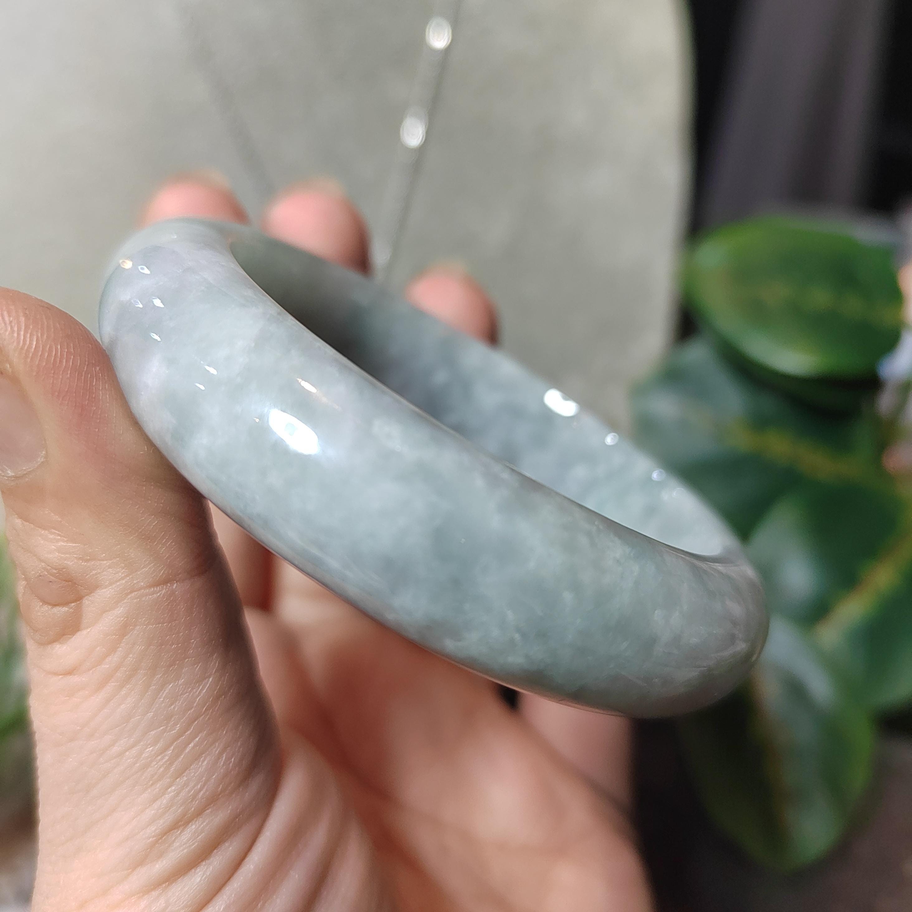 Certified Burmese Jadeite Bangle | “Clear-Sky Blue with Snowflake” 晴蓝带雪花 | Wide Thick Style | Natural Untreated | Inner 57.7 mm SL723x32