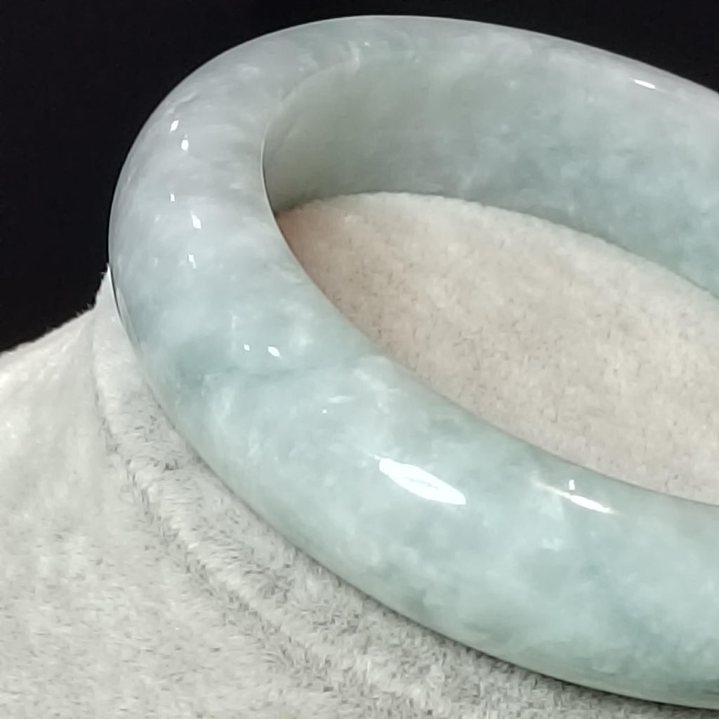 Certified Burmese Jadeite Bangle | “Clear-Sky Blue with Snowflake” 晴蓝带雪花 | Wide Thick Style | Natural Untreated | Inner 57.7 mm SL723x32