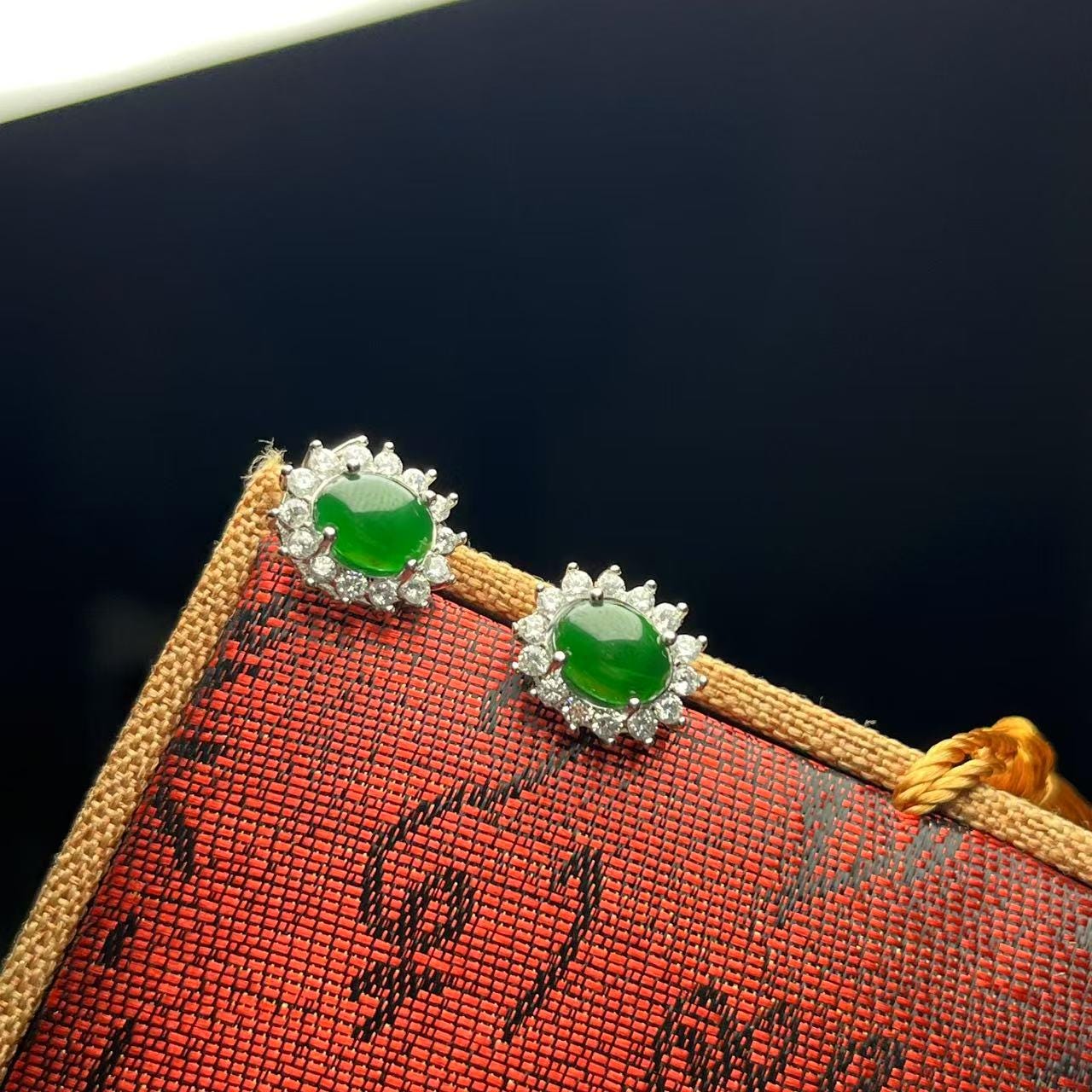 Oval Jadeite Stud Earrings – Certified Type A – Imperial Green Halo – Silver Tone Finish – Floral Gift Jewelry for Her SL429/100 SL Precious