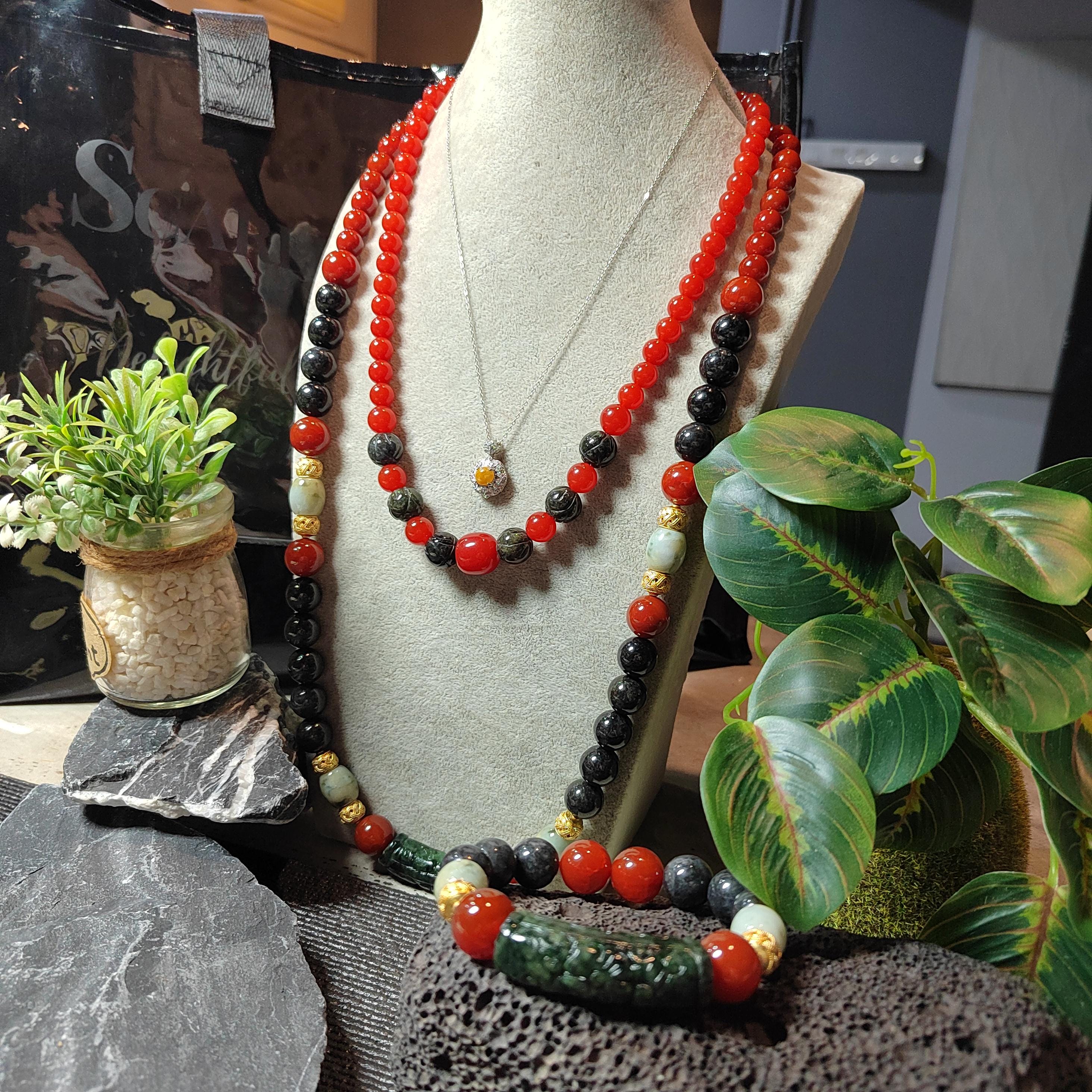 1-of-1 Designer Collector’s Set – Dual-Origin Baoshan “龙鳞纹” Waxi “锦红” Nanhong Necklace & Bracelet | Burmese Jadeite 18K Gold Filigree SL1